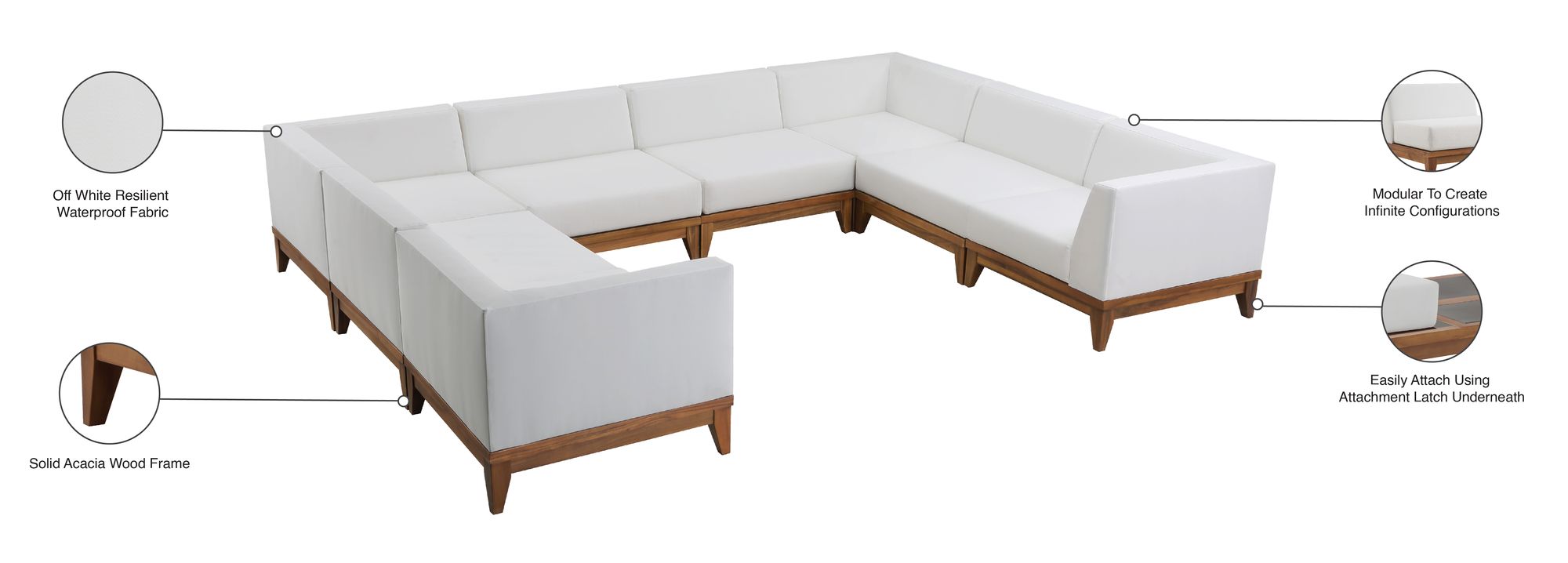 Rio 131" 8-Piece Outdoor Patio Waterproof Fabric Modular U-Shape Sectional