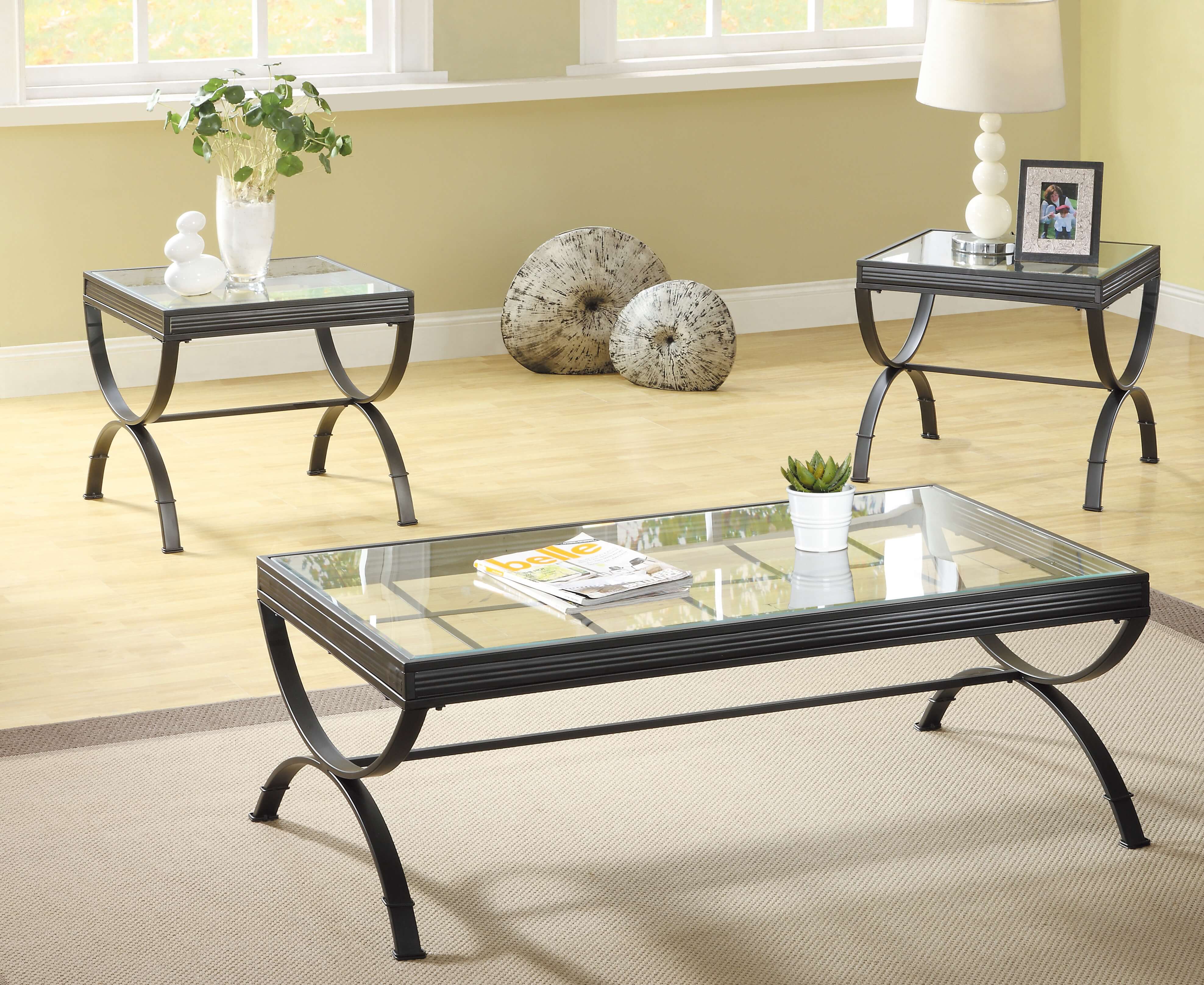 Claro Glass Occasional Table Set (Coffee Table + 2 End Tables)