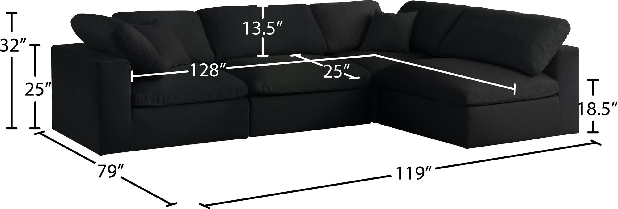 Serene 119" 4-Piece Linen Fabric Deluxe Comfort Modular Sectional