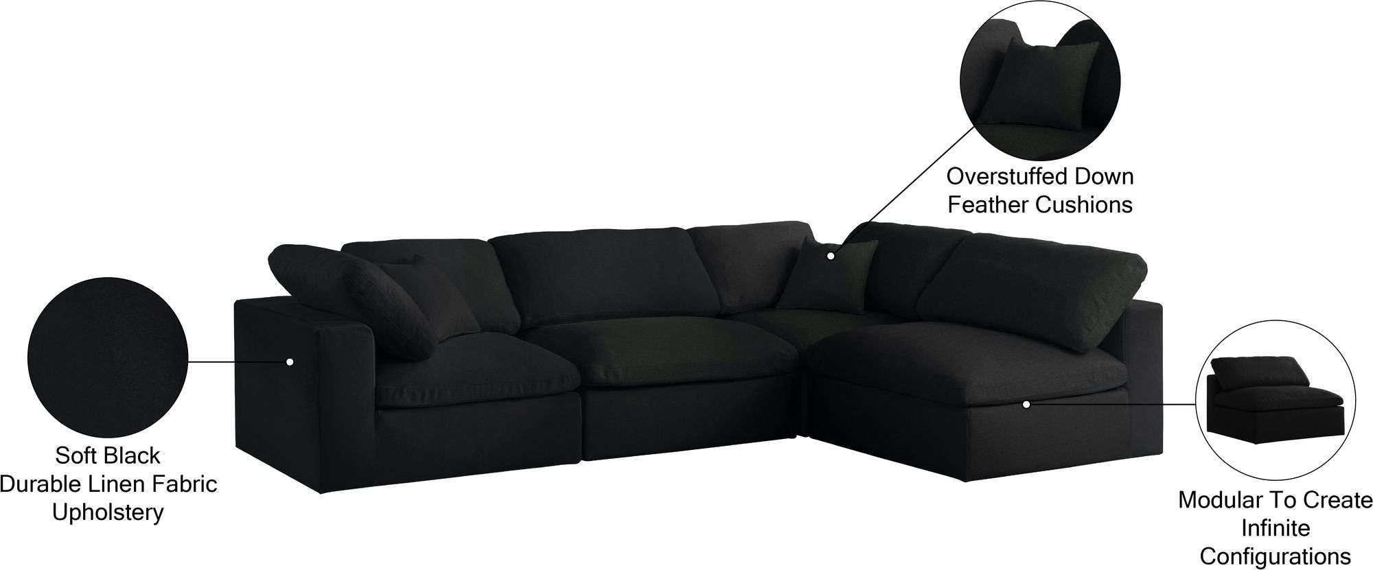 Serene 119" 4-Piece Linen Fabric Deluxe Comfort Modular Sectional
