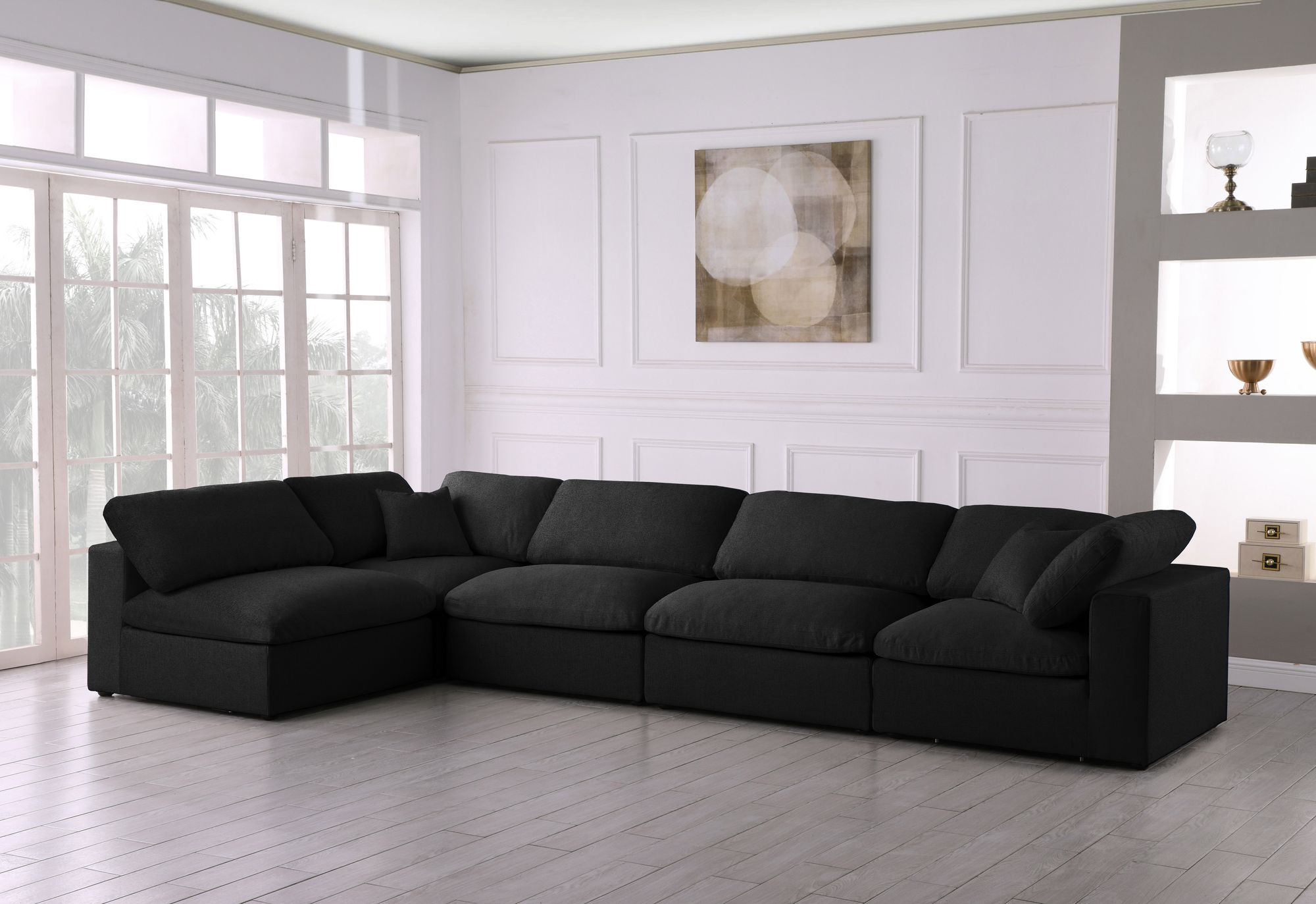 Serene 158" 5-Piece Linen Fabric Deluxe Comfort Modular Corner Sectional