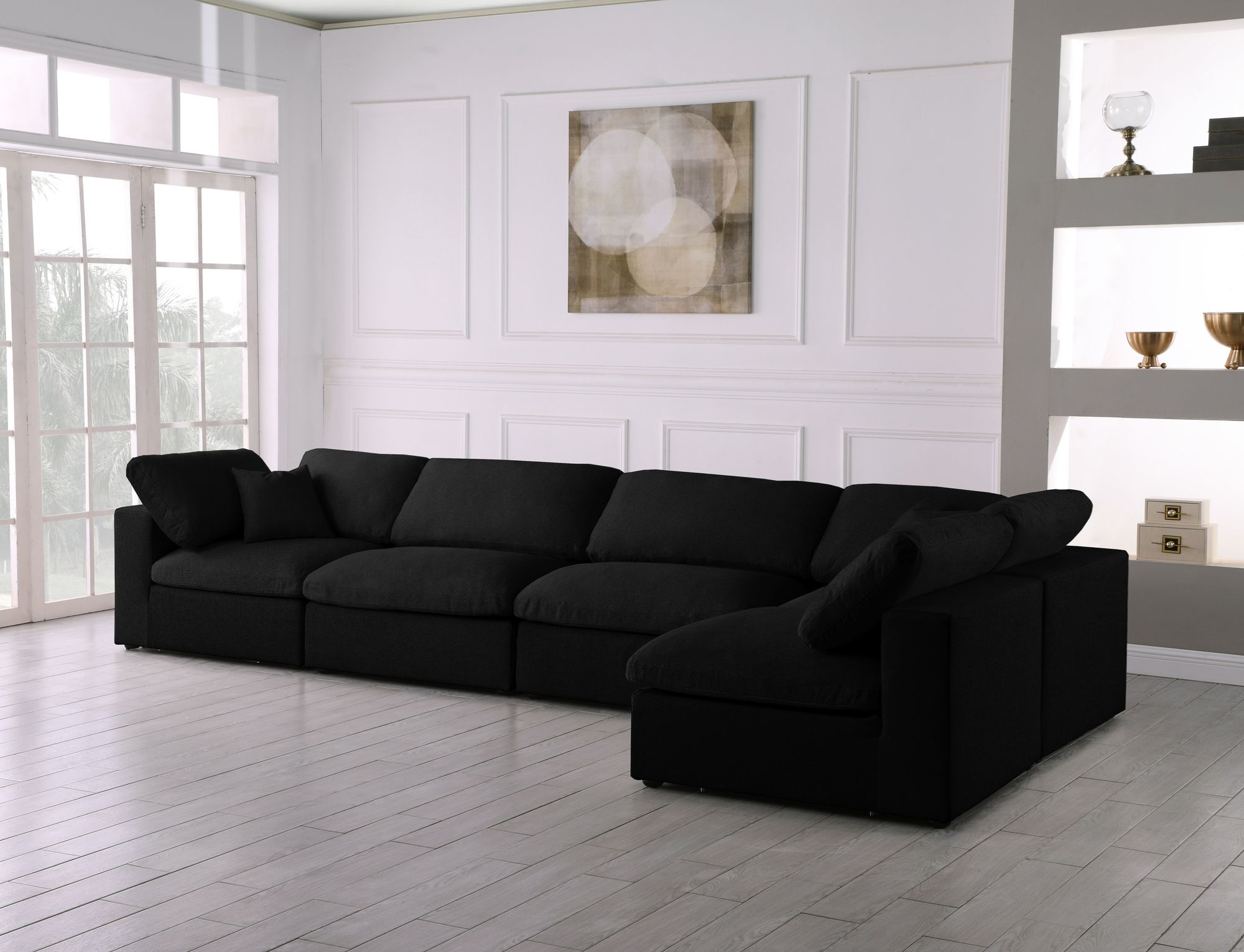 Serene 158" 5-Piece Linen Fabric Deluxe Comfort Modular Corner Sectional