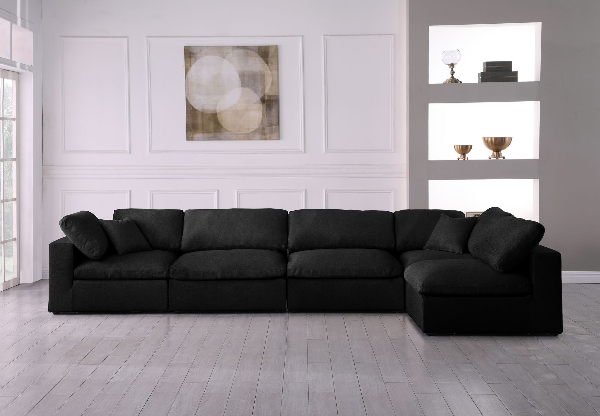 Serene 158" 5-Piece Linen Fabric Deluxe Comfort Modular Corner Sectional