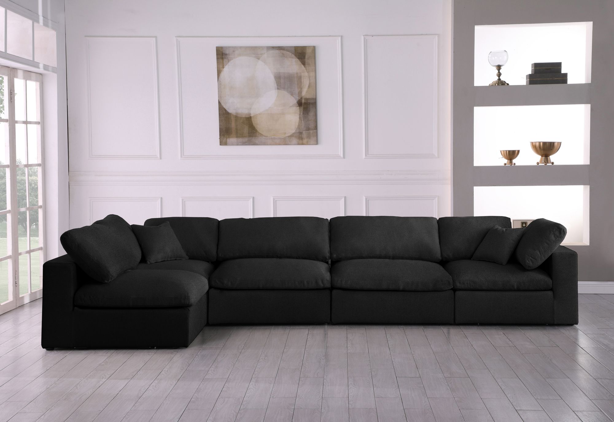 Serene 158" 5-Piece Linen Fabric Deluxe Comfort Modular Corner Sectional