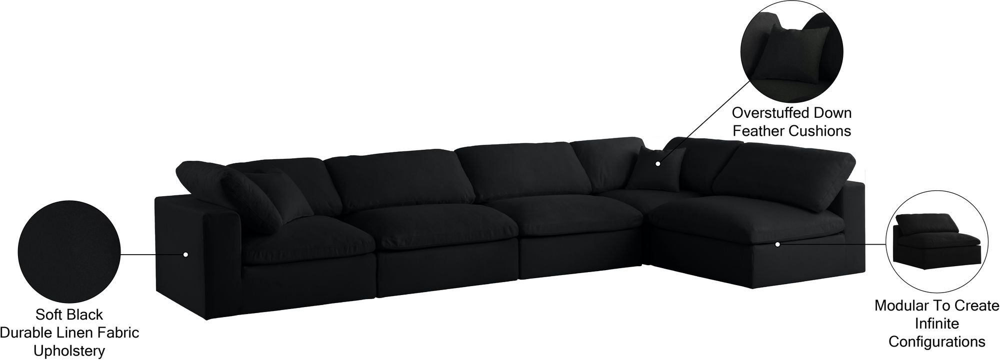 Serene 158" 5-Piece Linen Fabric Deluxe Comfort Modular Corner Sectional