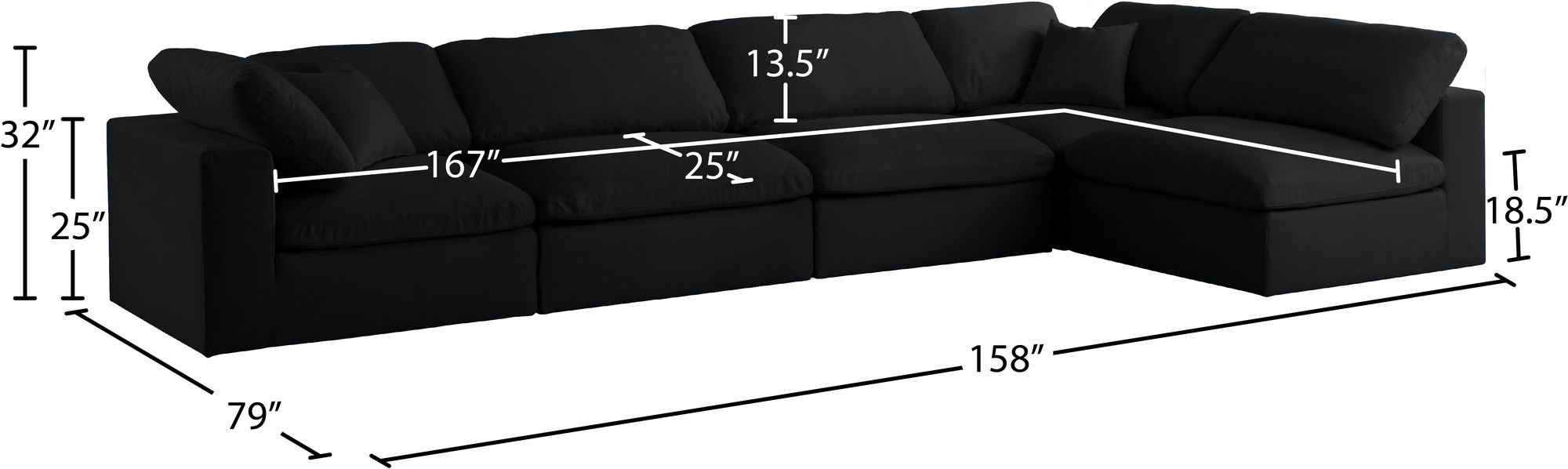 Serene 158" 5-Piece Linen Fabric Deluxe Comfort Modular Corner Sectional
