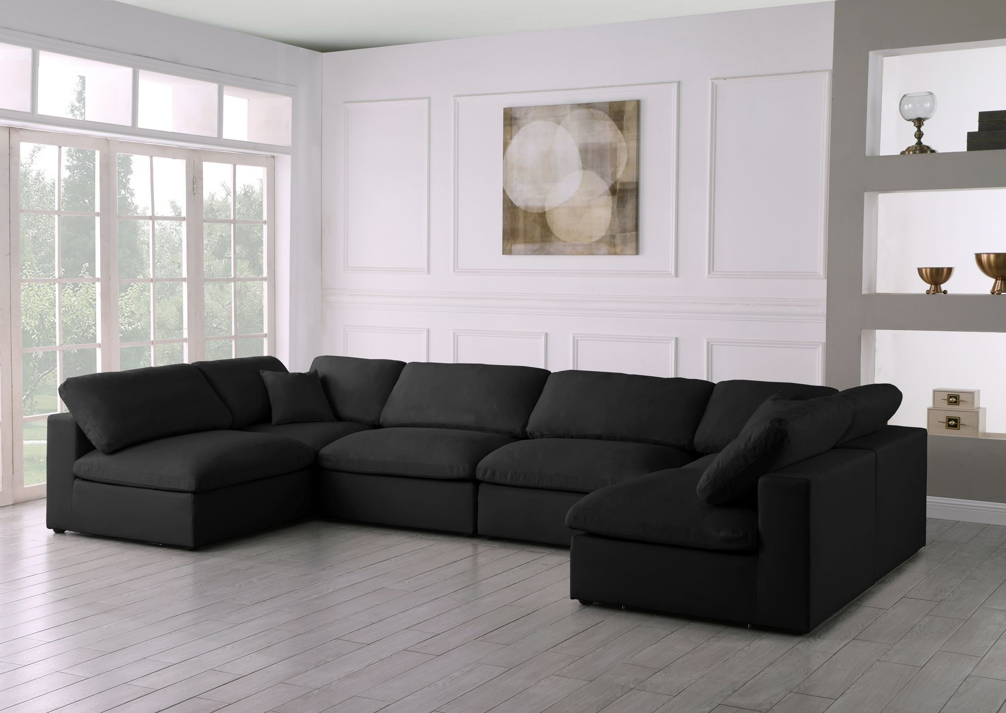 Serene 158" 6-Piece Linen Fabric Deluxe Comfort Modular U-Shape Corner Sectional