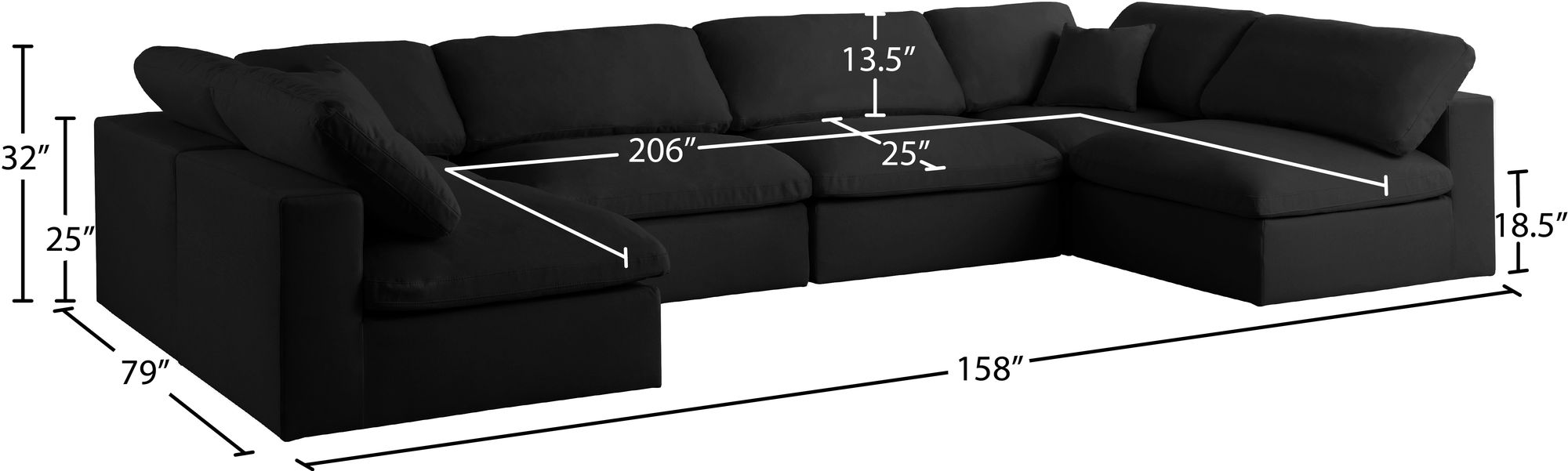 Serene 158" 6-Piece Linen Fabric Deluxe Comfort Modular U-Shape Corner Sectional