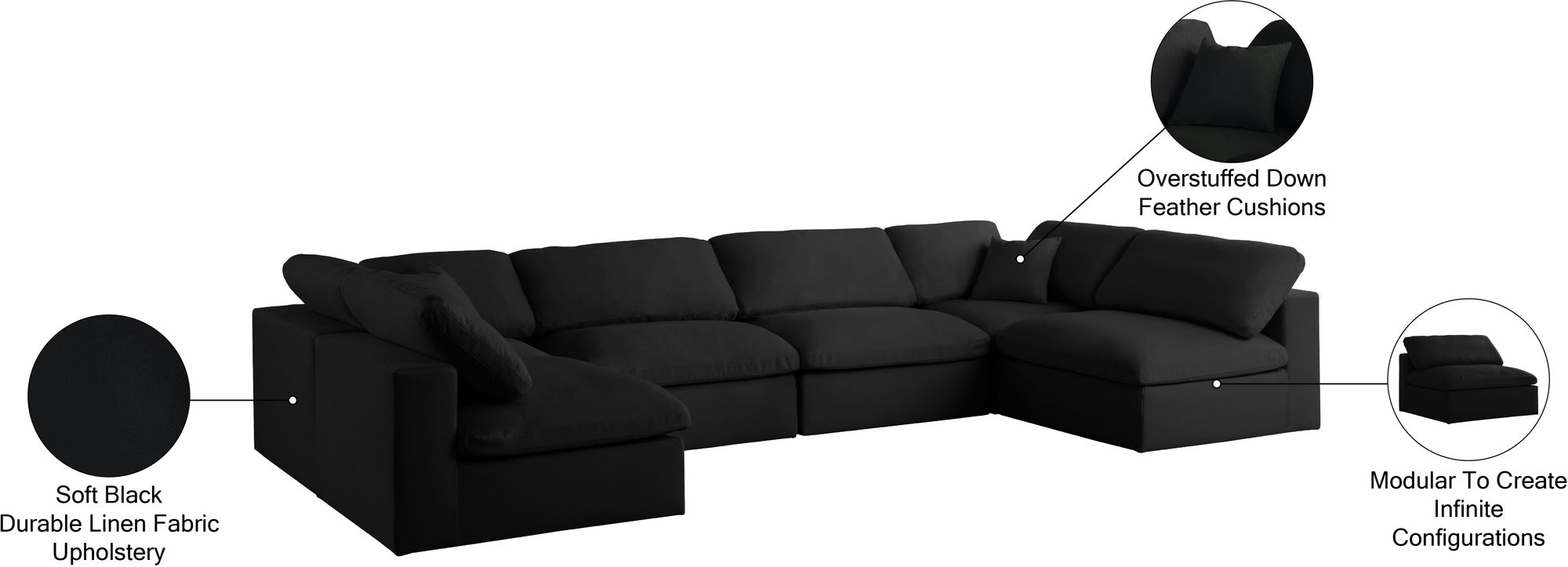 Serene 158" 6-Piece Linen Fabric Deluxe Comfort Modular U-Shape Corner Sectional
