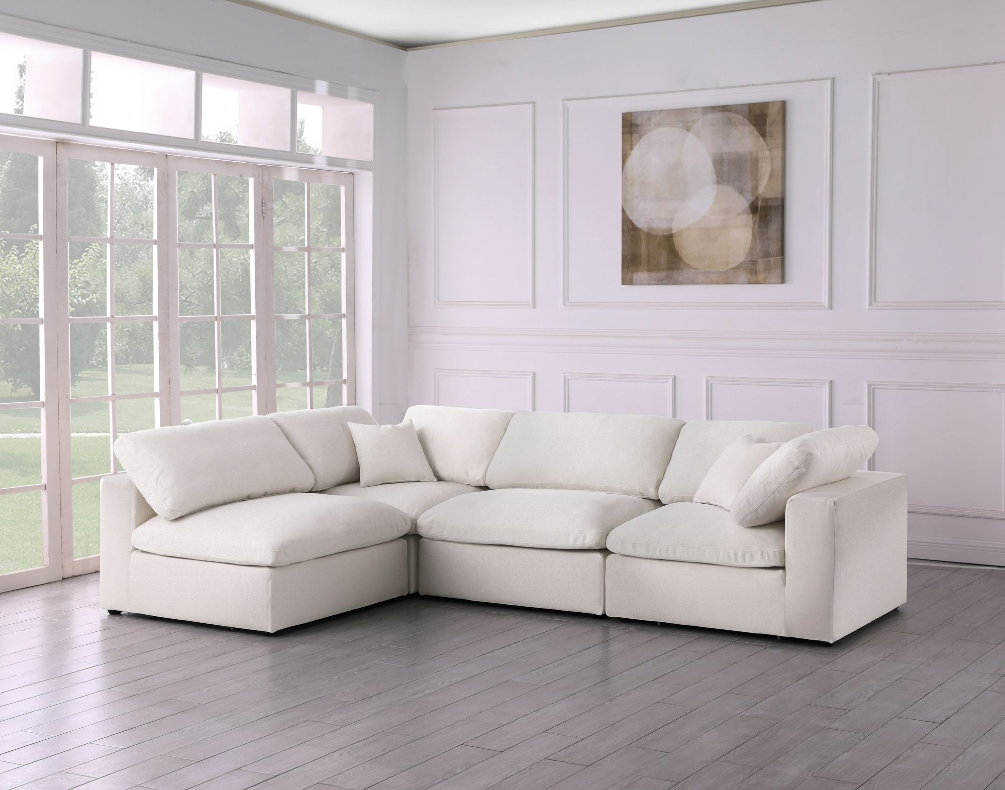 Serene 119" 4-Piece Linen Fabric Deluxe Comfort Modular Sectional