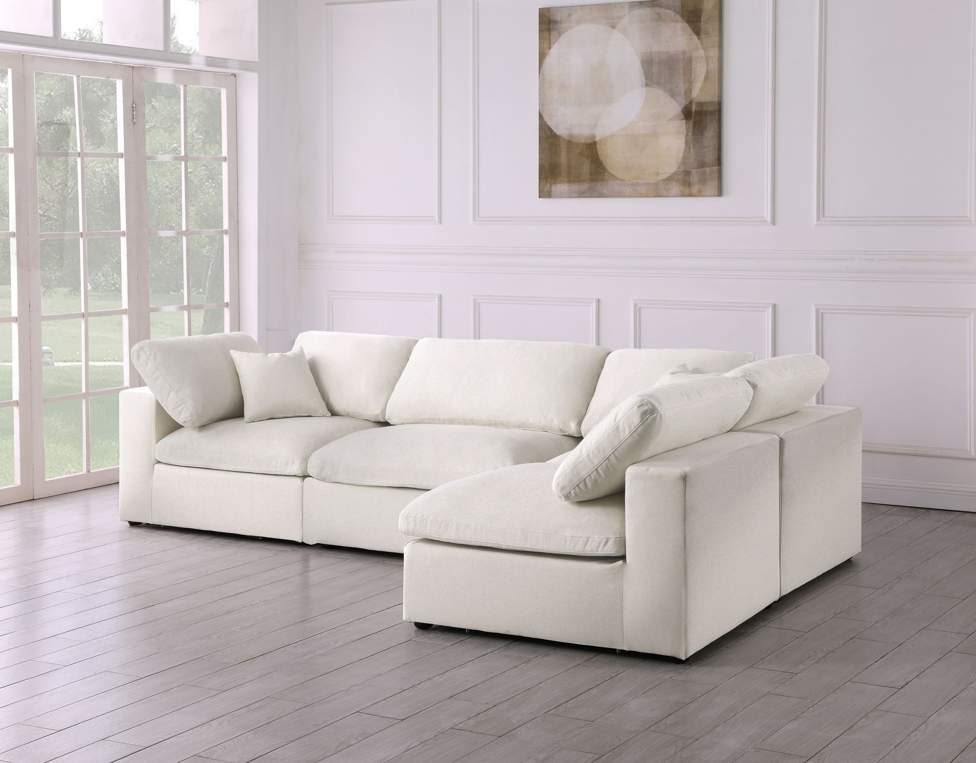 Serene 119" 4-Piece Linen Fabric Deluxe Comfort Modular Sectional