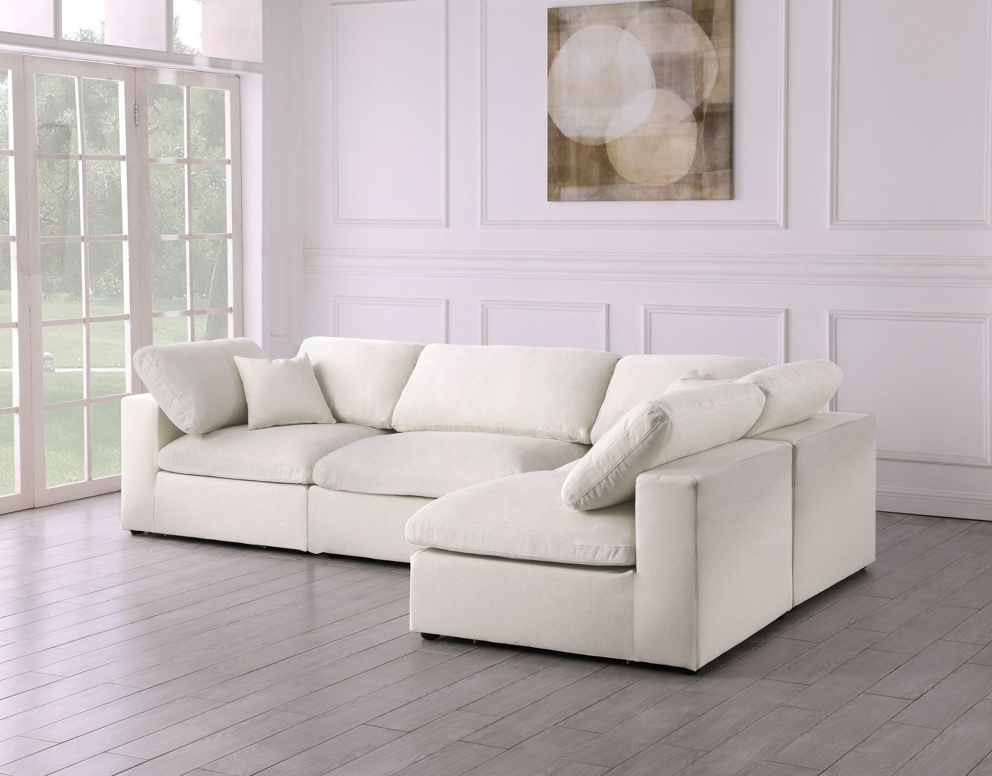 Serene 119" 4-Piece Linen Fabric Deluxe Comfort Modular Sectional