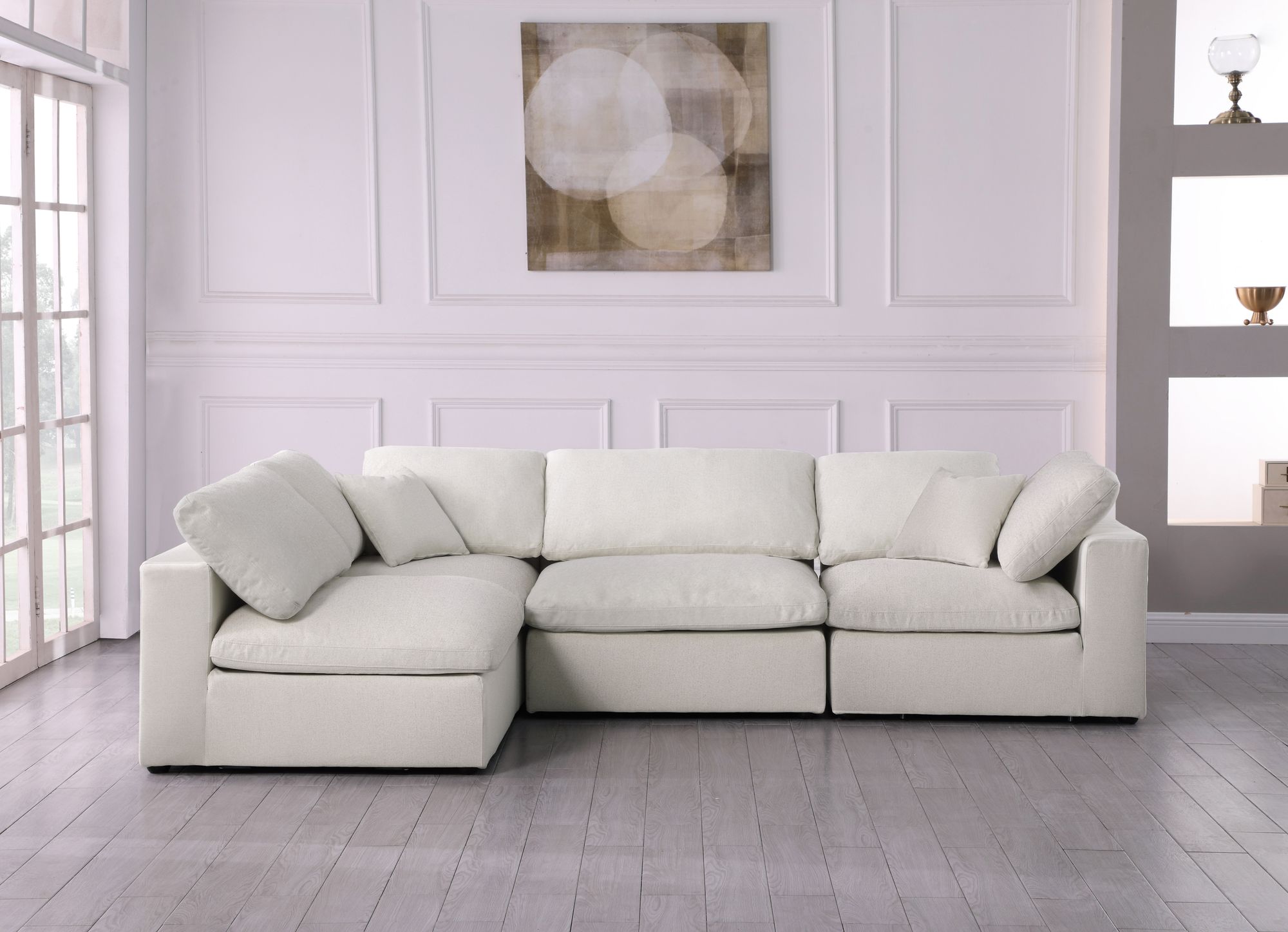 Serene 119" 4-Piece Linen Fabric Deluxe Comfort Modular Sectional