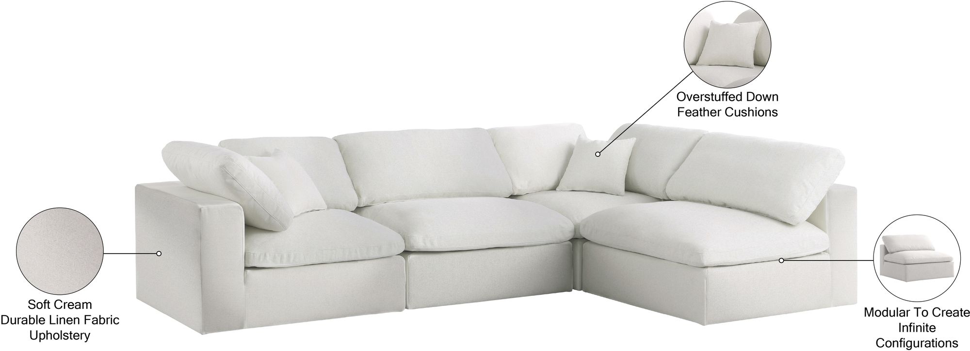 Serene 119" 4-Piece Linen Fabric Deluxe Comfort Modular Sectional