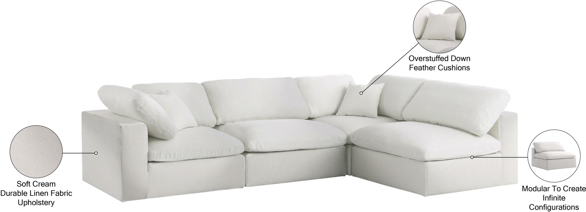 Serene 119" 4-Piece Linen Fabric Deluxe Comfort Modular Sectional
