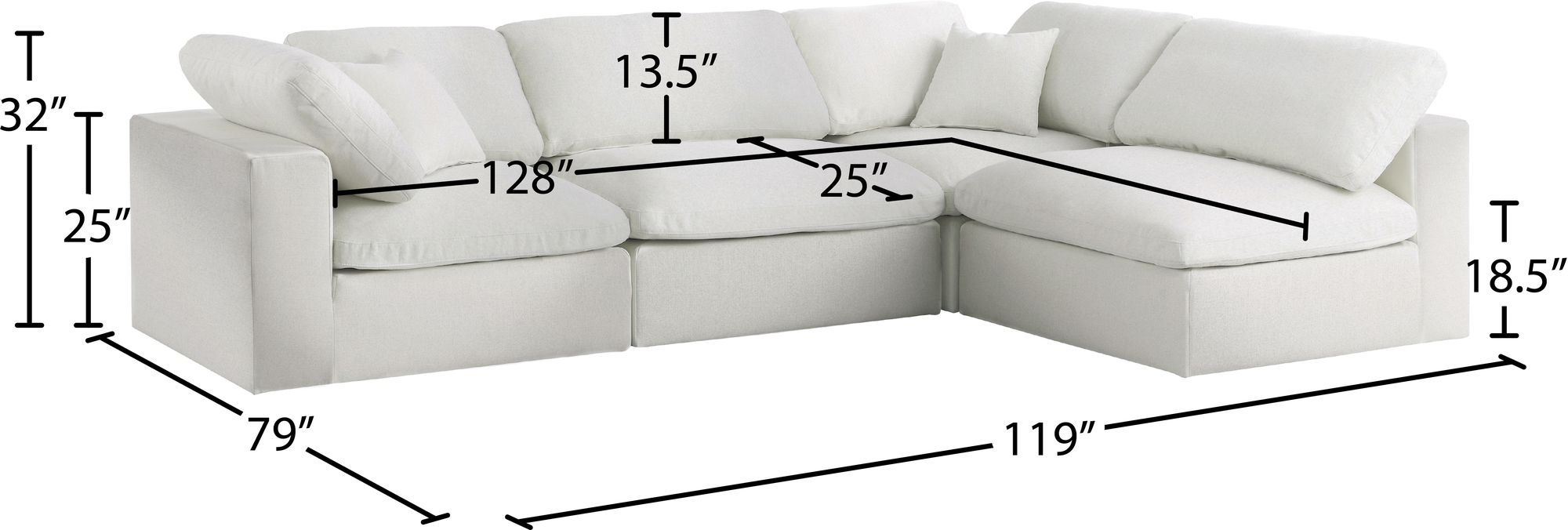 Serene 119" 4-Piece Linen Fabric Deluxe Comfort Modular Sectional