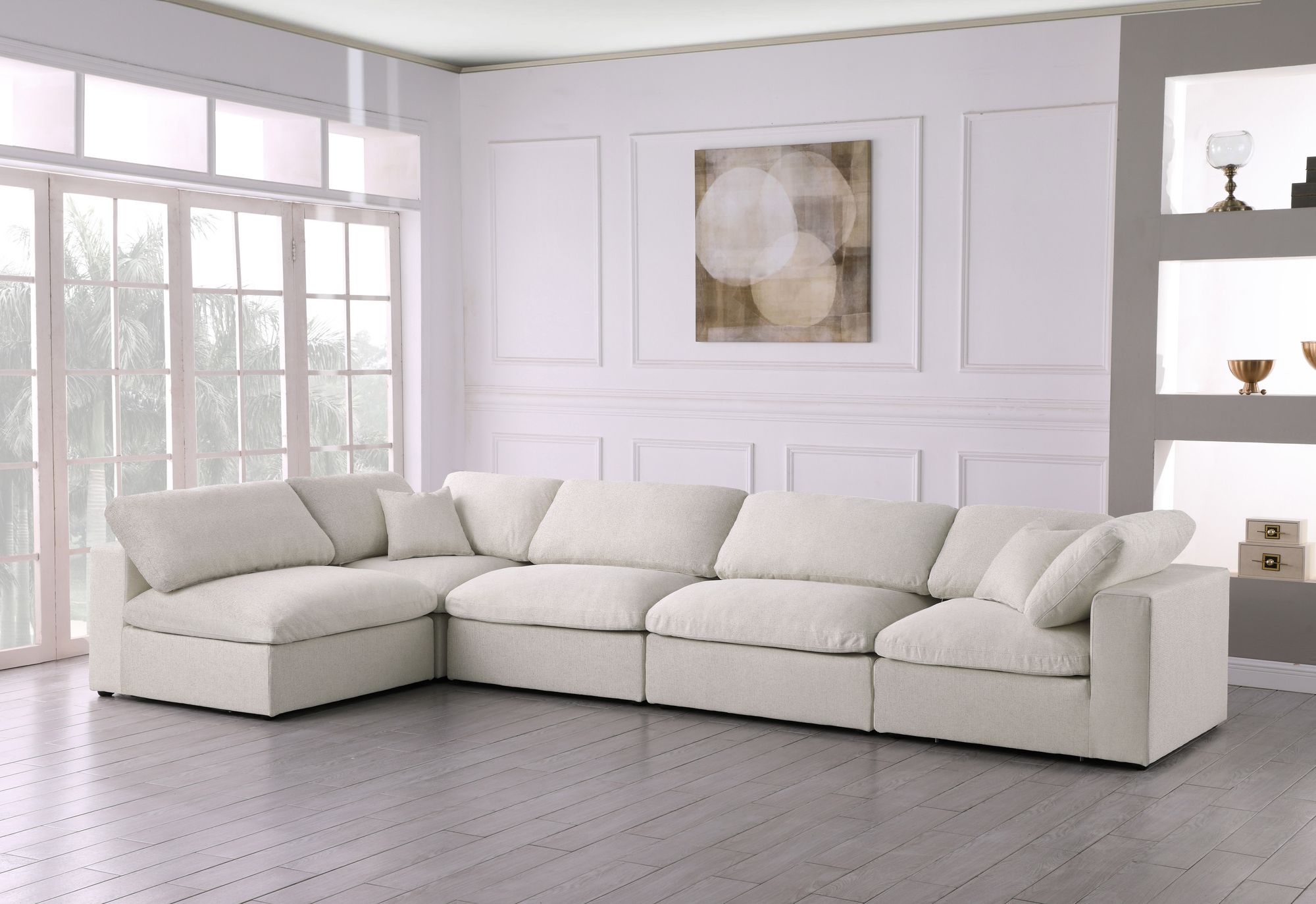 Serene 158" 5-Piece Linen Fabric Deluxe Comfort Modular Corner Sectional