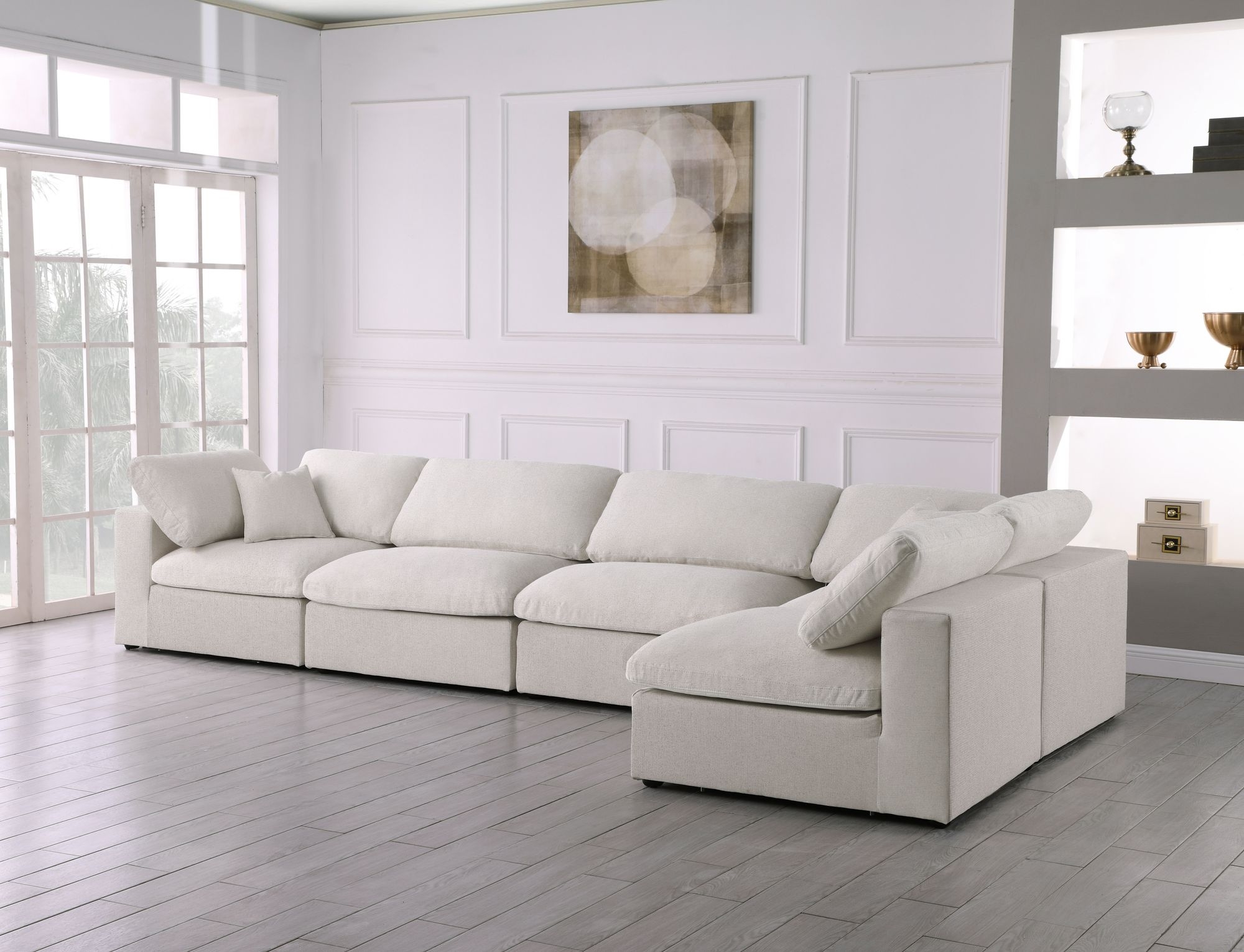 Serene 158" 5-Piece Linen Fabric Deluxe Comfort Modular Corner Sectional