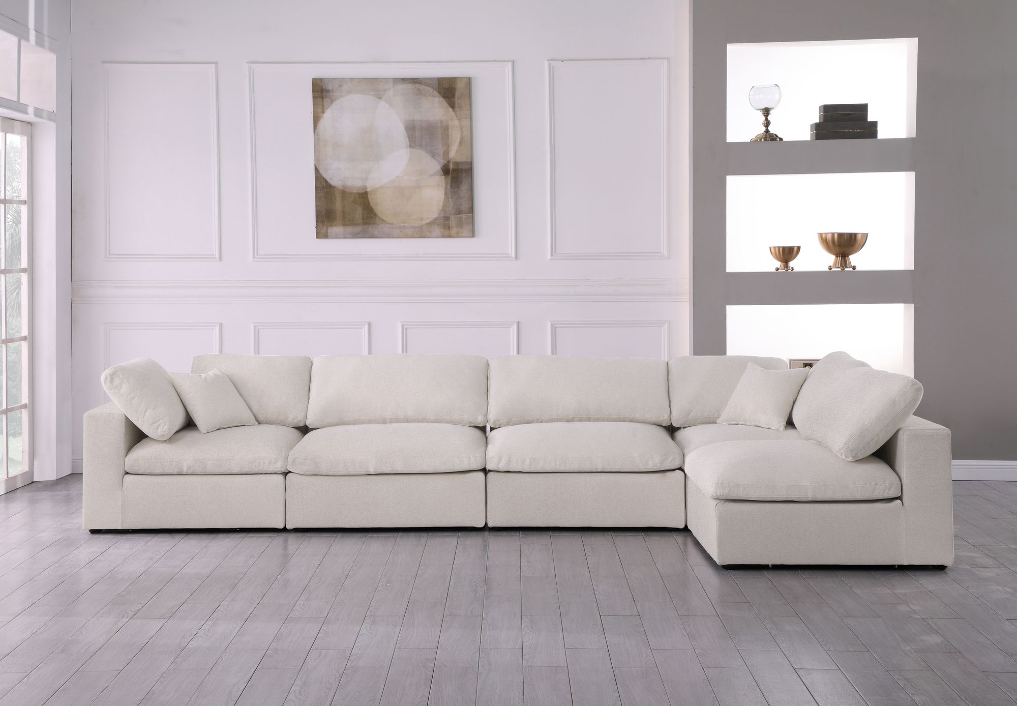 Serene 158" 5-Piece Linen Fabric Deluxe Comfort Modular Corner Sectional