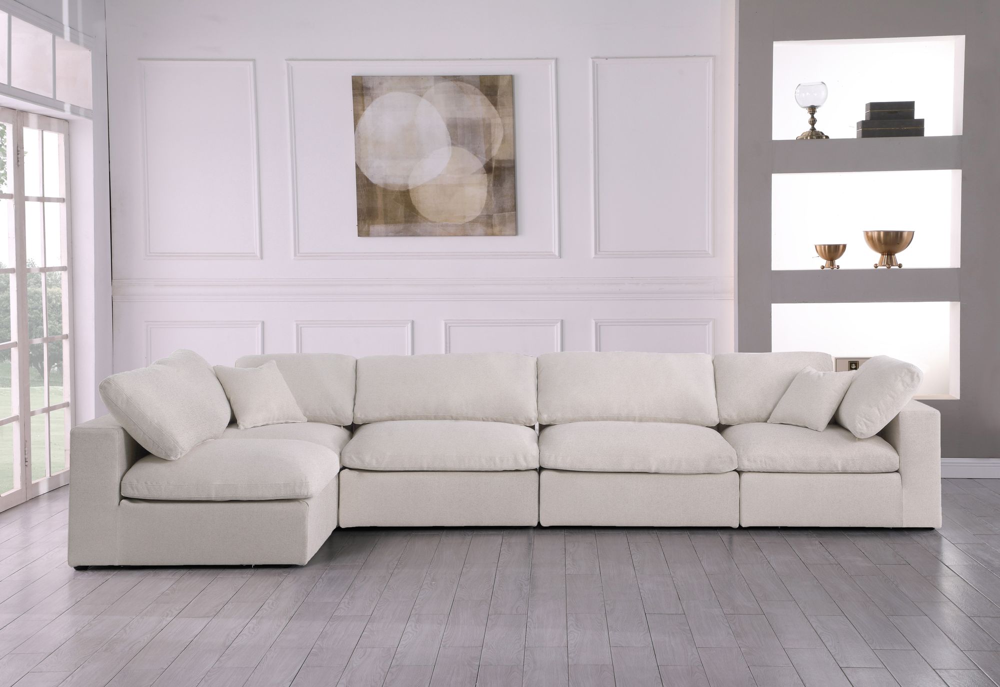 Serene 158" 5-Piece Linen Fabric Deluxe Comfort Modular Corner Sectional