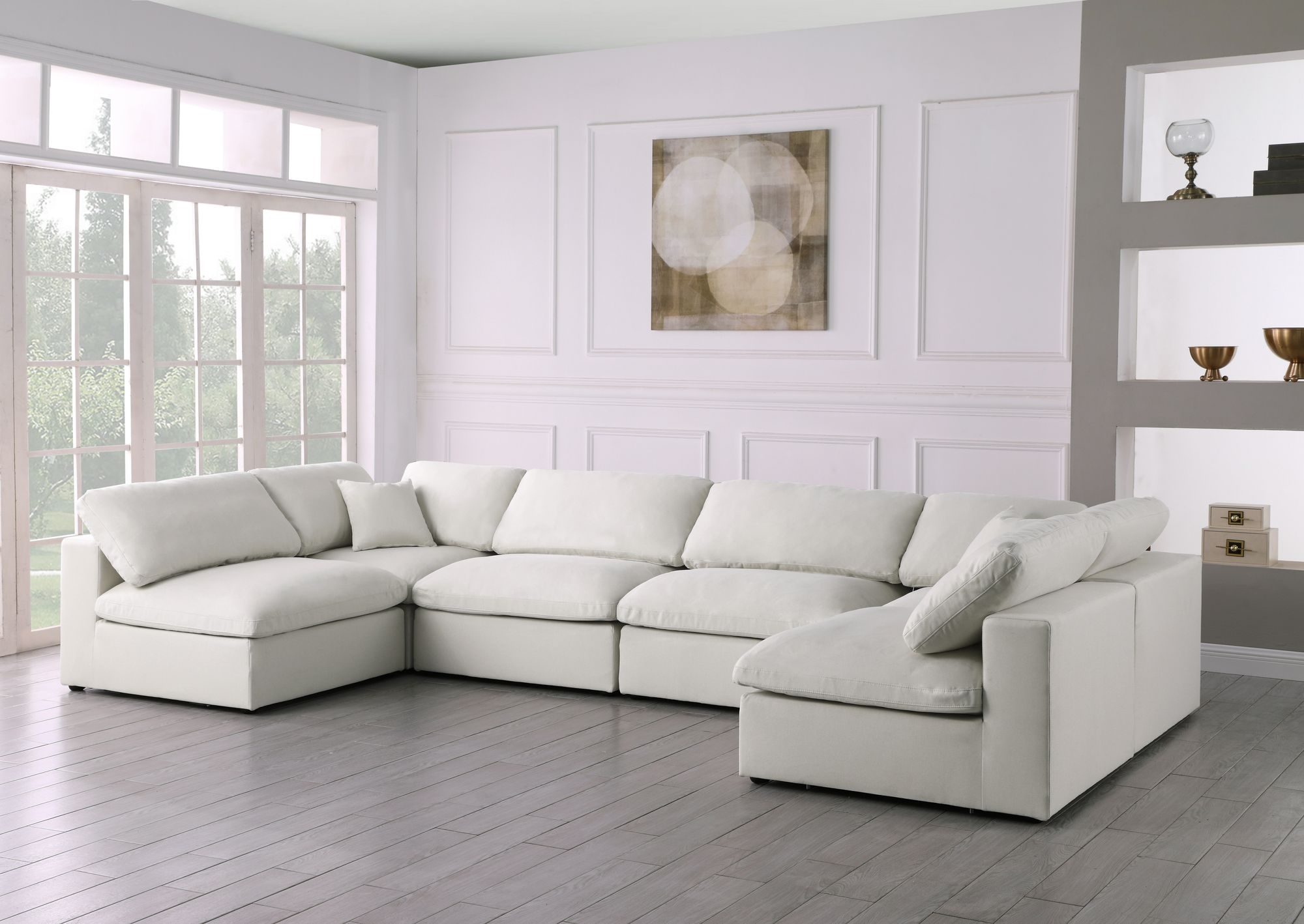Serene 158" 6-Piece Linen Fabric Deluxe Comfort Modular U-Shape Corner Sectional