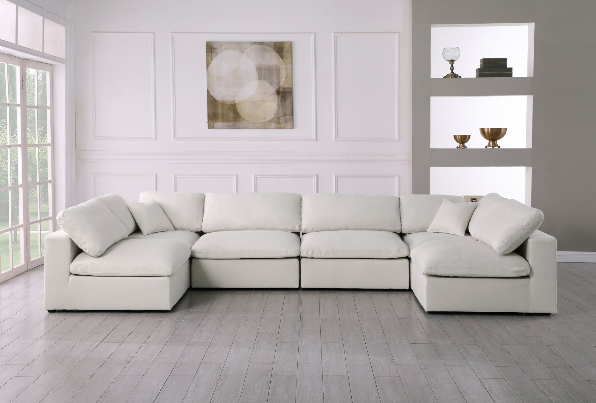 Serene 158" 6-Piece Linen Fabric Deluxe Comfort Modular U-Shape Corner Sectional