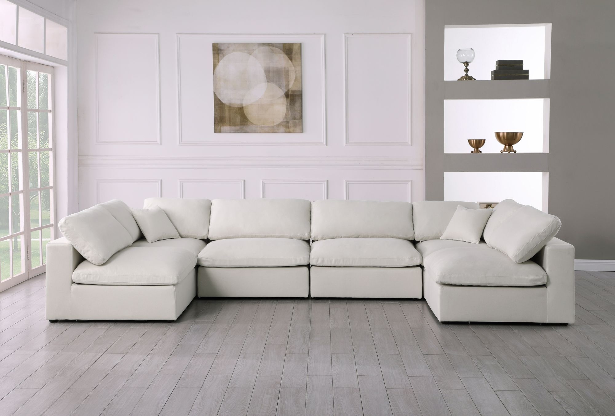 Serene 158" 6-Piece Linen Fabric Deluxe Comfort Modular U-Shape Corner Sectional