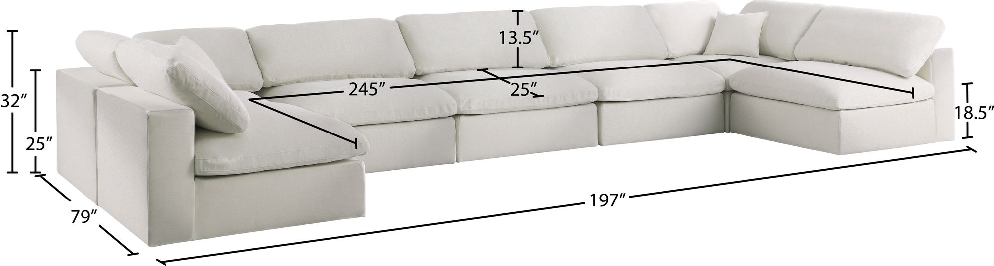 Serene 197" 7-Piece Linen Fabric Deluxe Comfort Modular Sectional