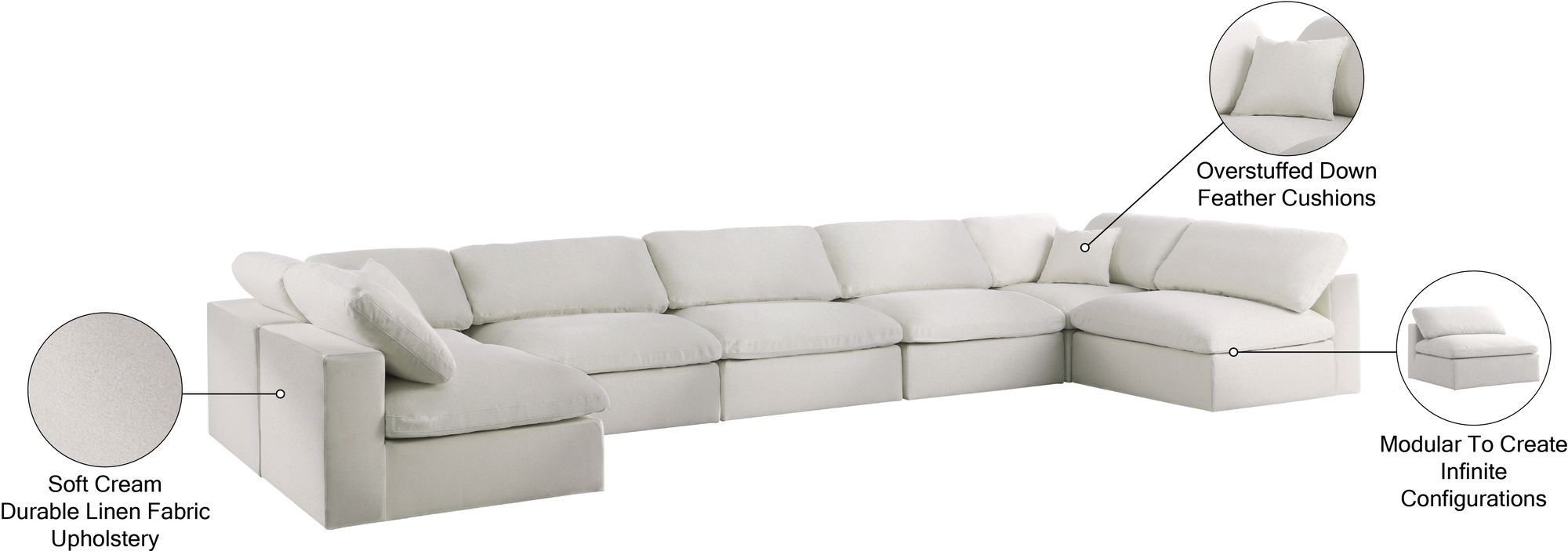 Serene 197" 7-Piece Linen Fabric Deluxe Comfort Modular Sectional