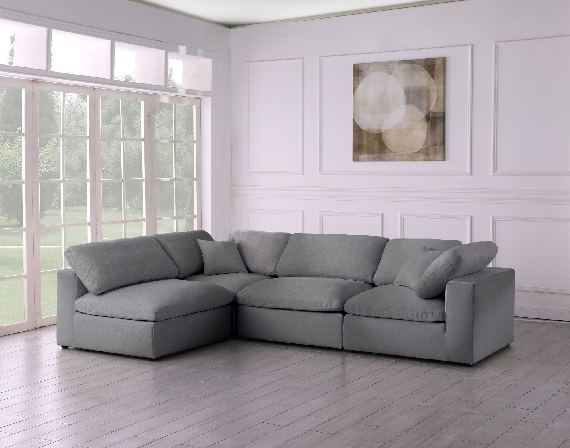 Serene 119" 4-Piece Linen Fabric Deluxe Comfort Modular Sectional