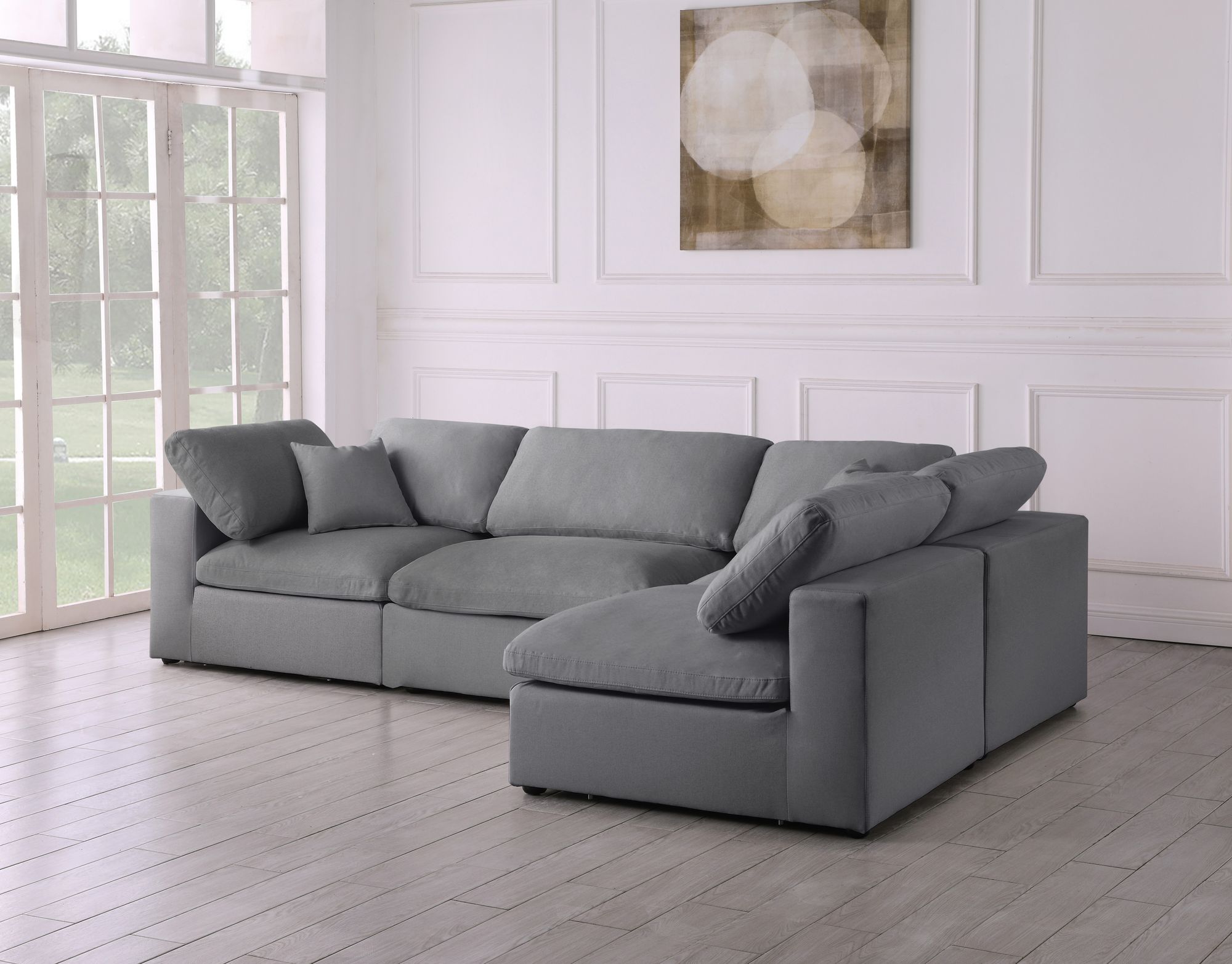 Serene 119" 4-Piece Linen Fabric Deluxe Comfort Modular Sectional