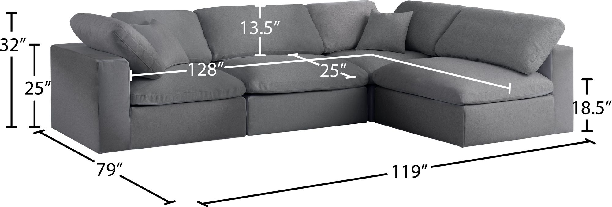 Serene 119" 4-Piece Linen Fabric Deluxe Comfort Modular Sectional