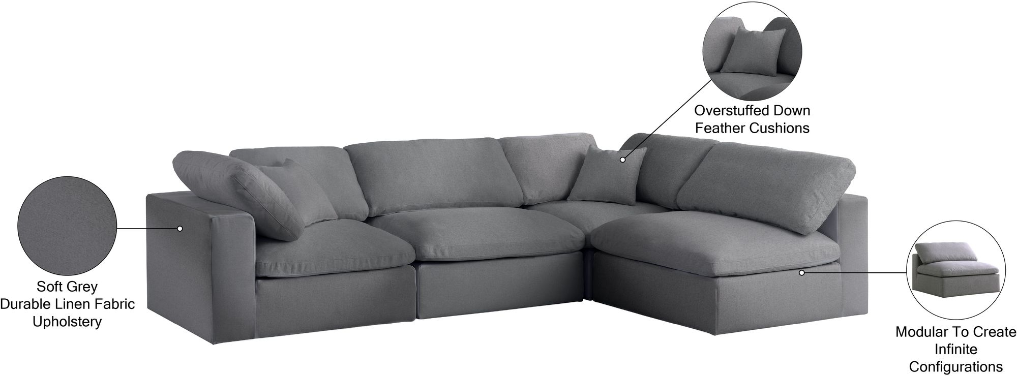 Serene 119" 4-Piece Linen Fabric Deluxe Comfort Modular Sectional