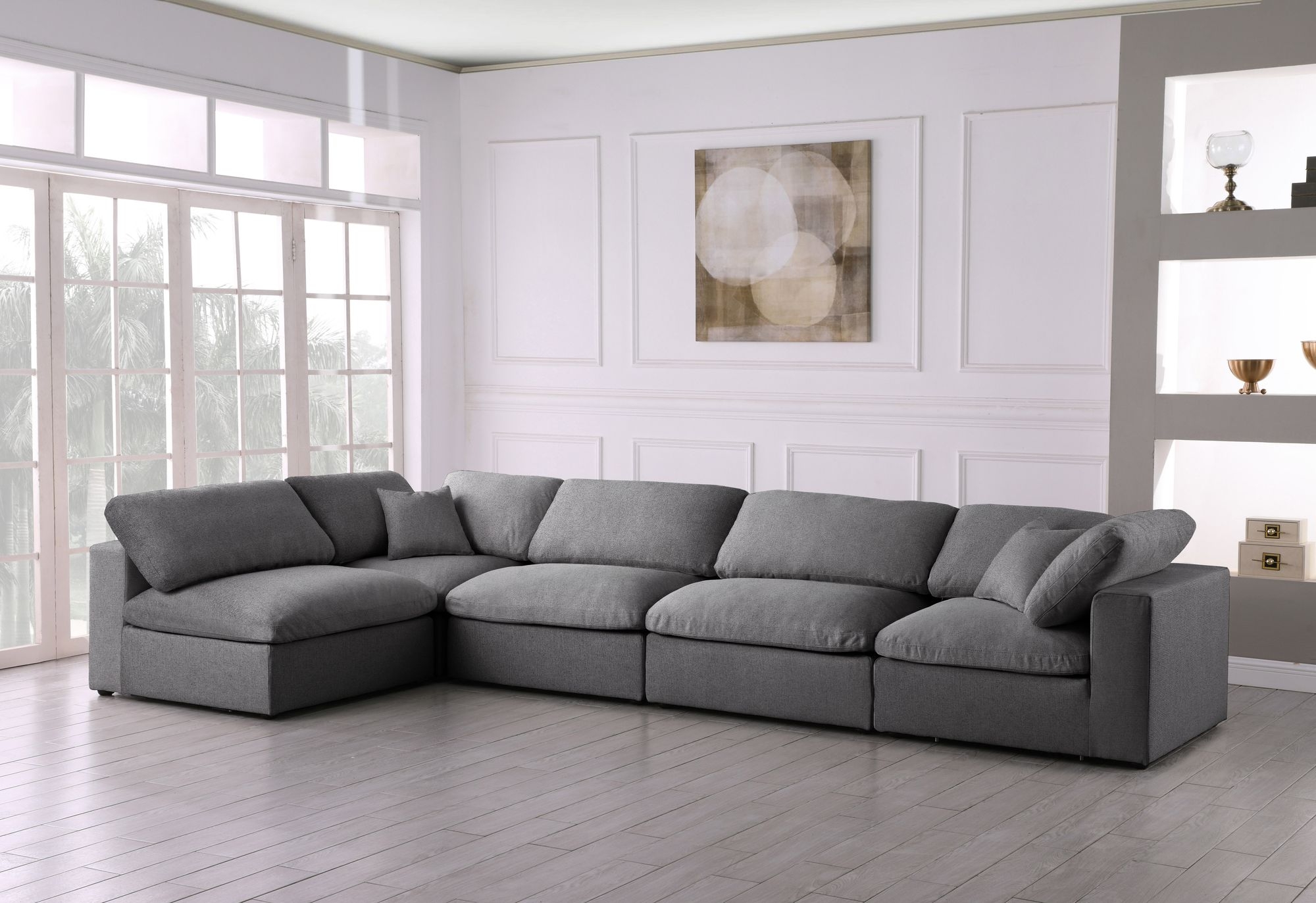 Serene 158" 5-Piece Linen Fabric Deluxe Comfort Modular Corner Sectional