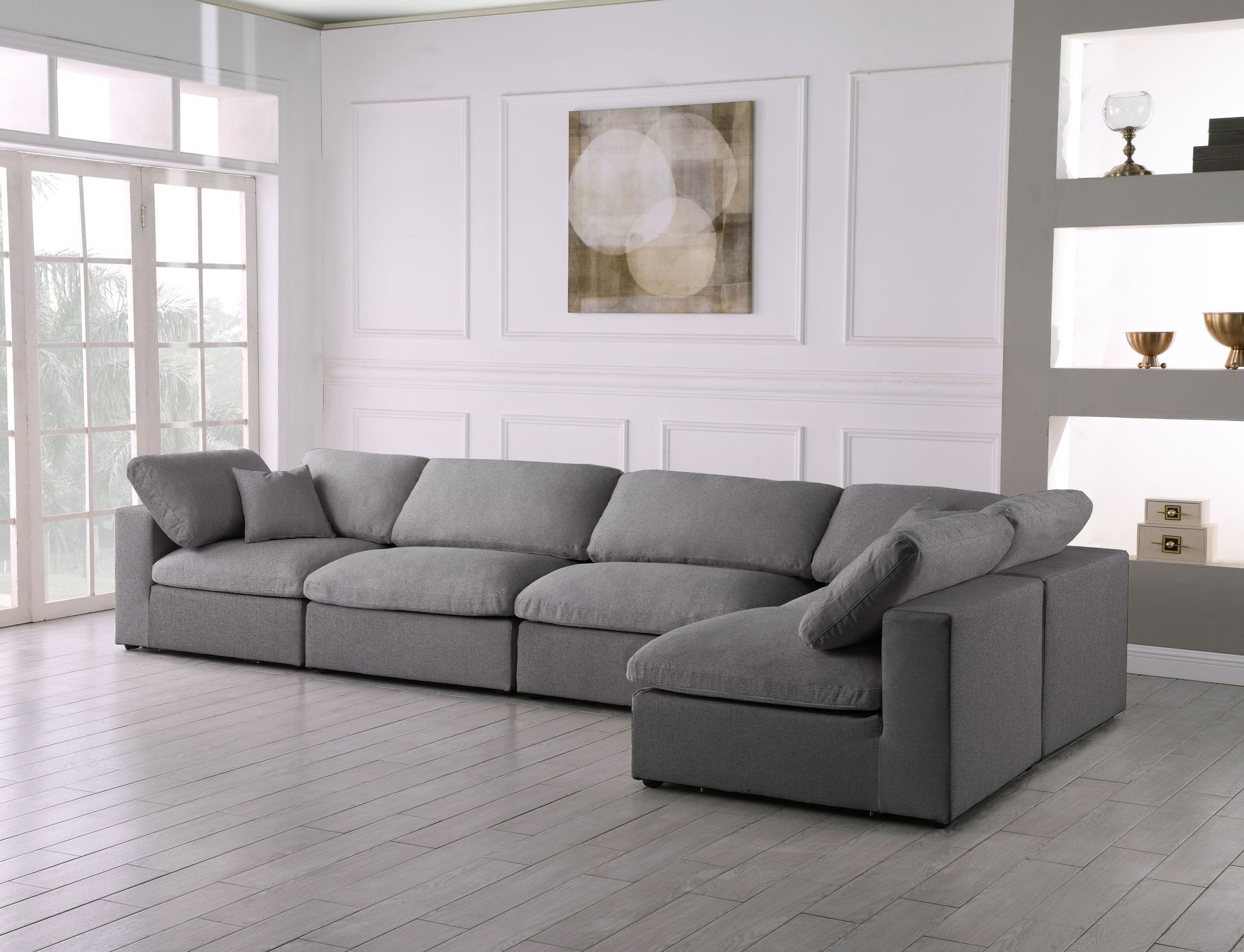 Serene 158" 5-Piece Linen Fabric Deluxe Comfort Modular Corner Sectional