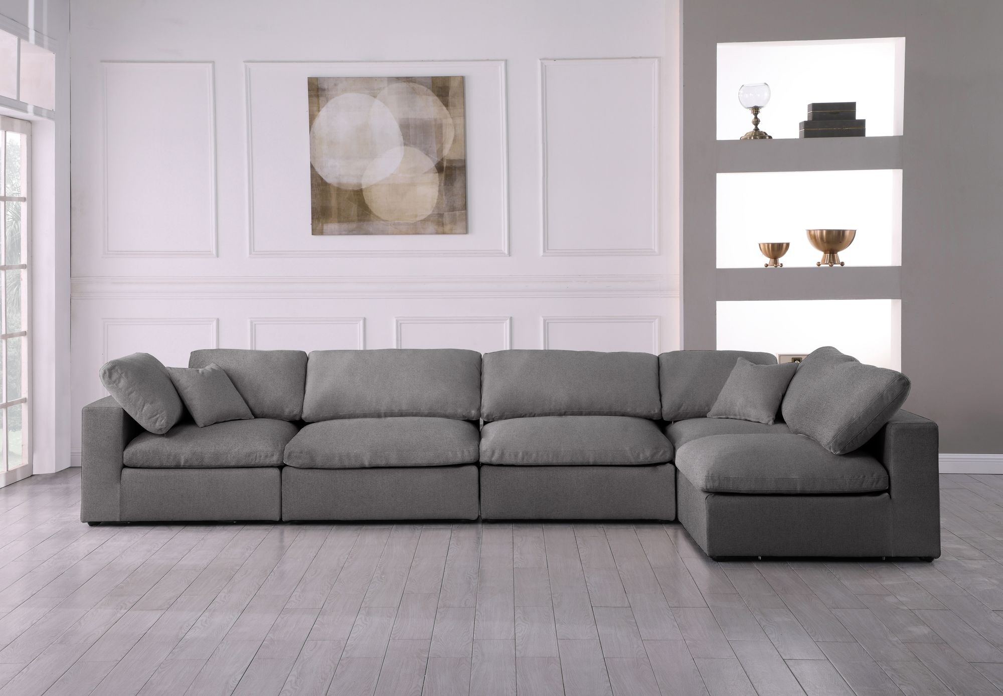 Serene 158" 5-Piece Linen Fabric Deluxe Comfort Modular Corner Sectional