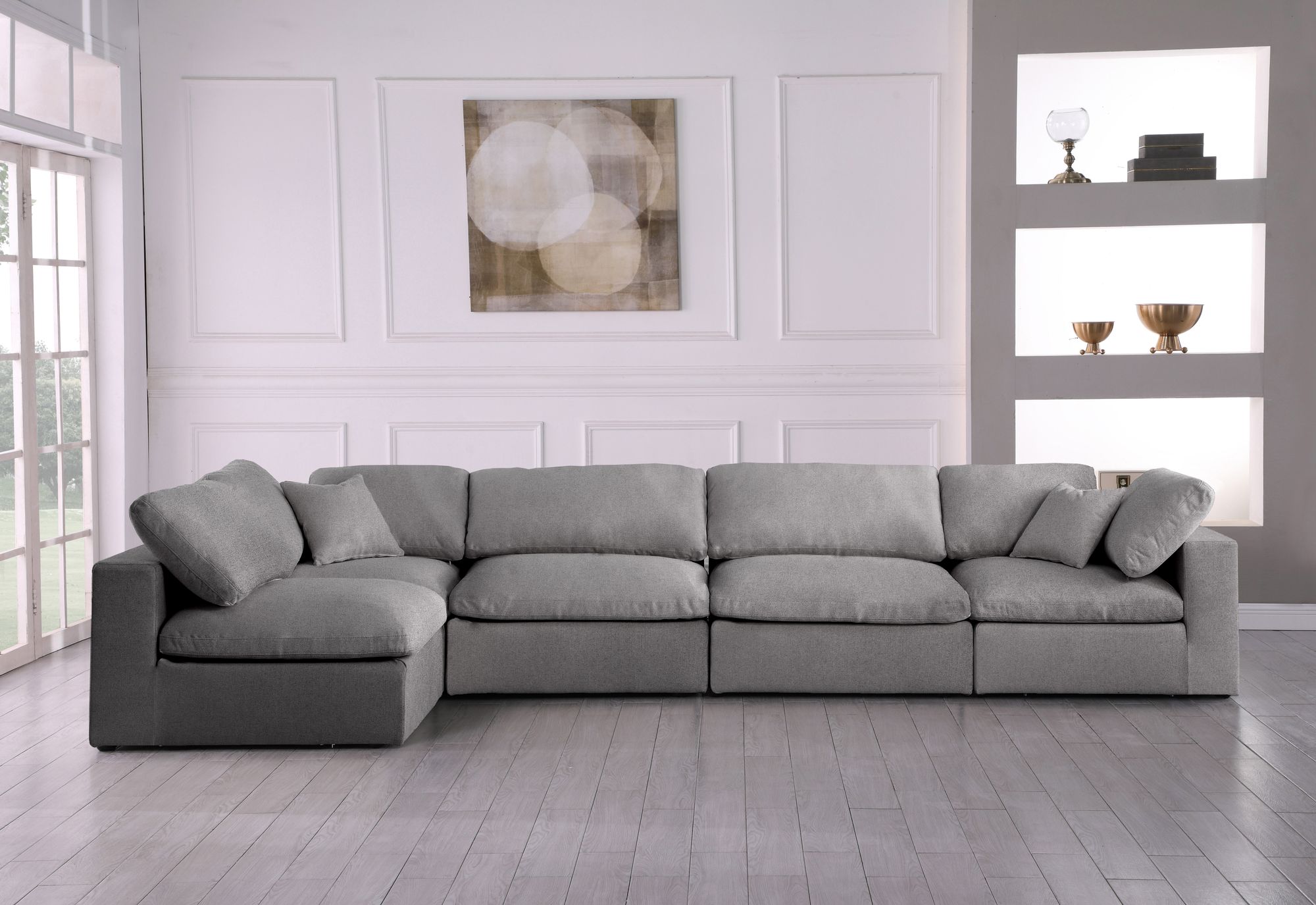 Serene 158" 5-Piece Linen Fabric Deluxe Comfort Modular Corner Sectional