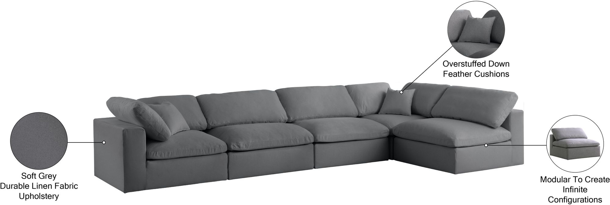 Serene 158" 5-Piece Linen Fabric Deluxe Comfort Modular Corner Sectional