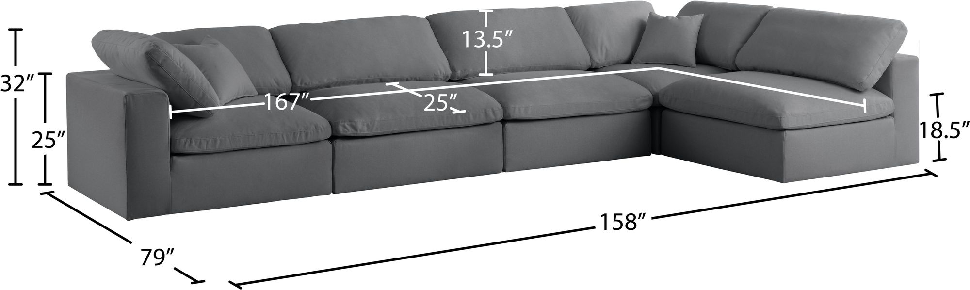 Serene 158" 5-Piece Linen Fabric Deluxe Comfort Modular Corner Sectional