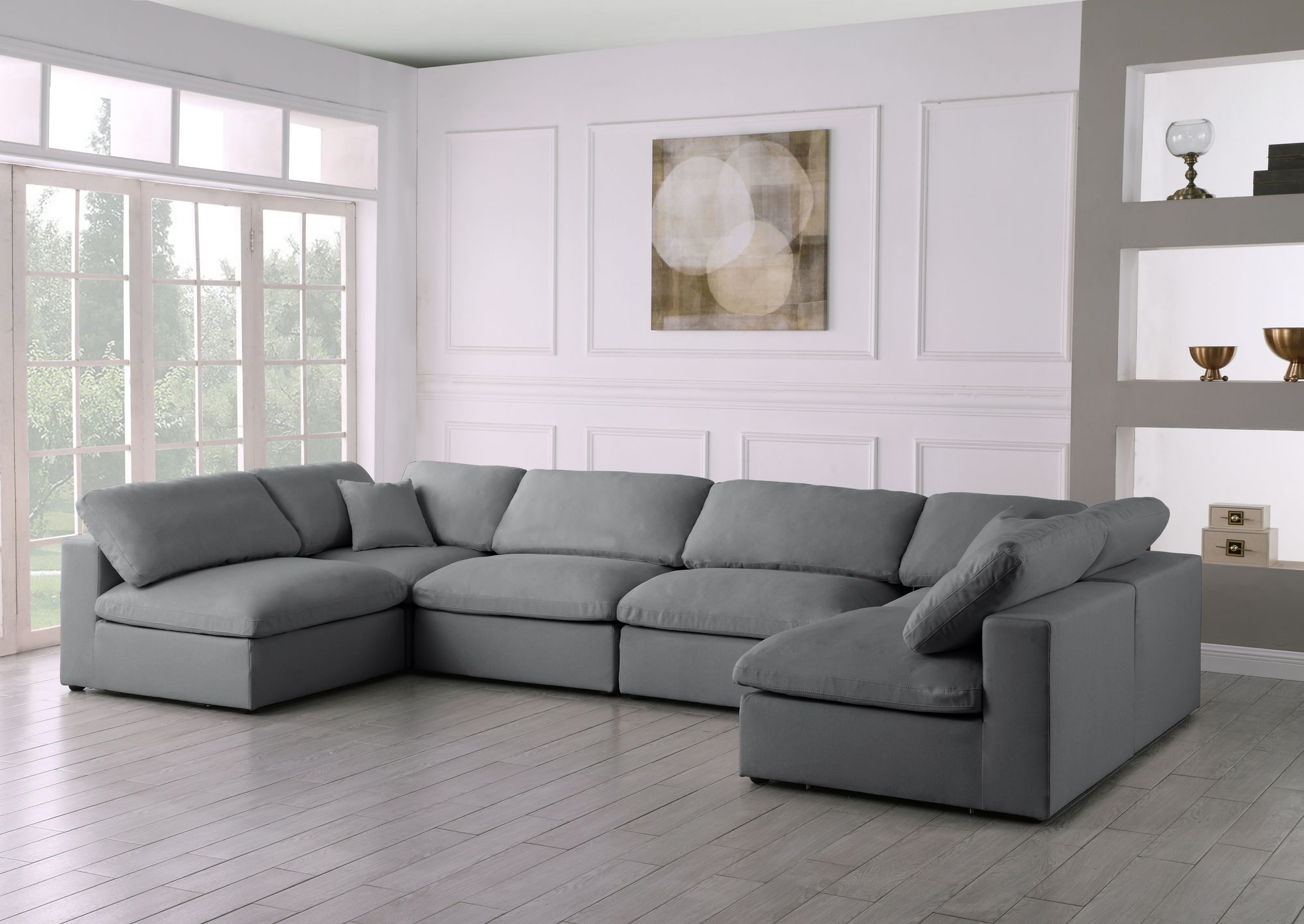 Serene 158" 6-Piece Linen Fabric Deluxe Comfort Modular U-Shape Corner Sectional