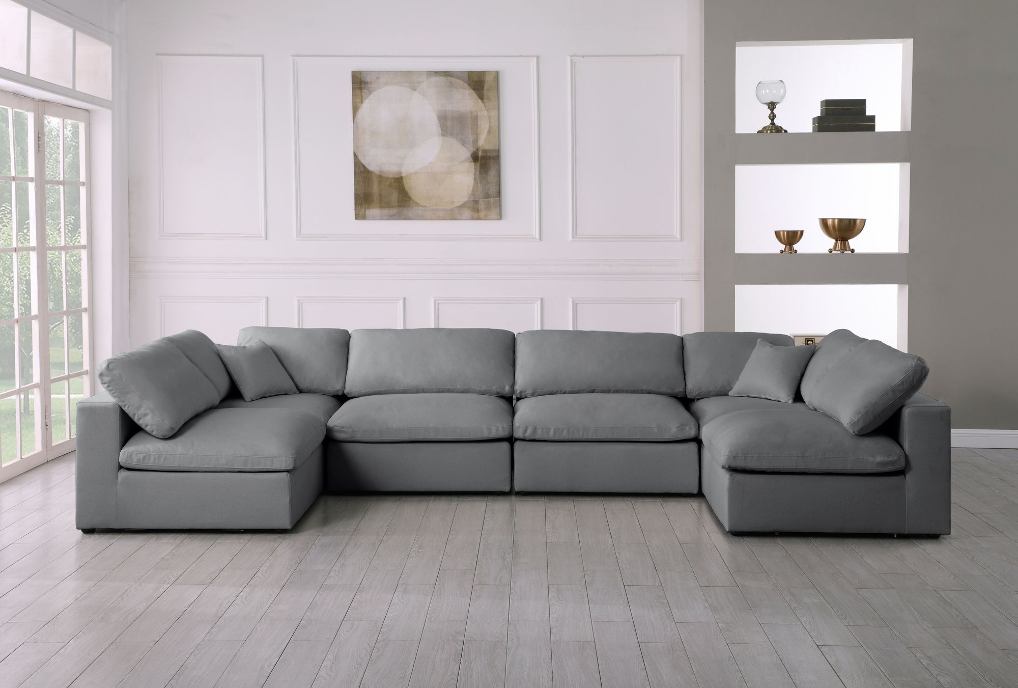 Serene 158" 6-Piece Linen Fabric Deluxe Comfort Modular U-Shape Corner Sectional