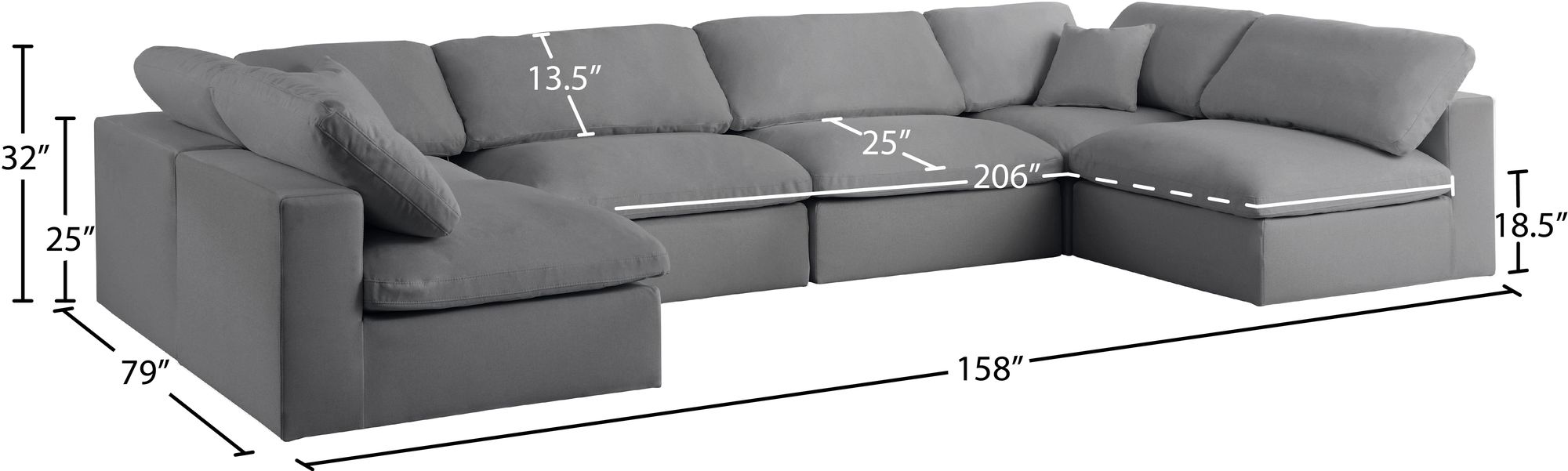 Serene 158" 6-Piece Linen Fabric Deluxe Comfort Modular U-Shape Corner Sectional