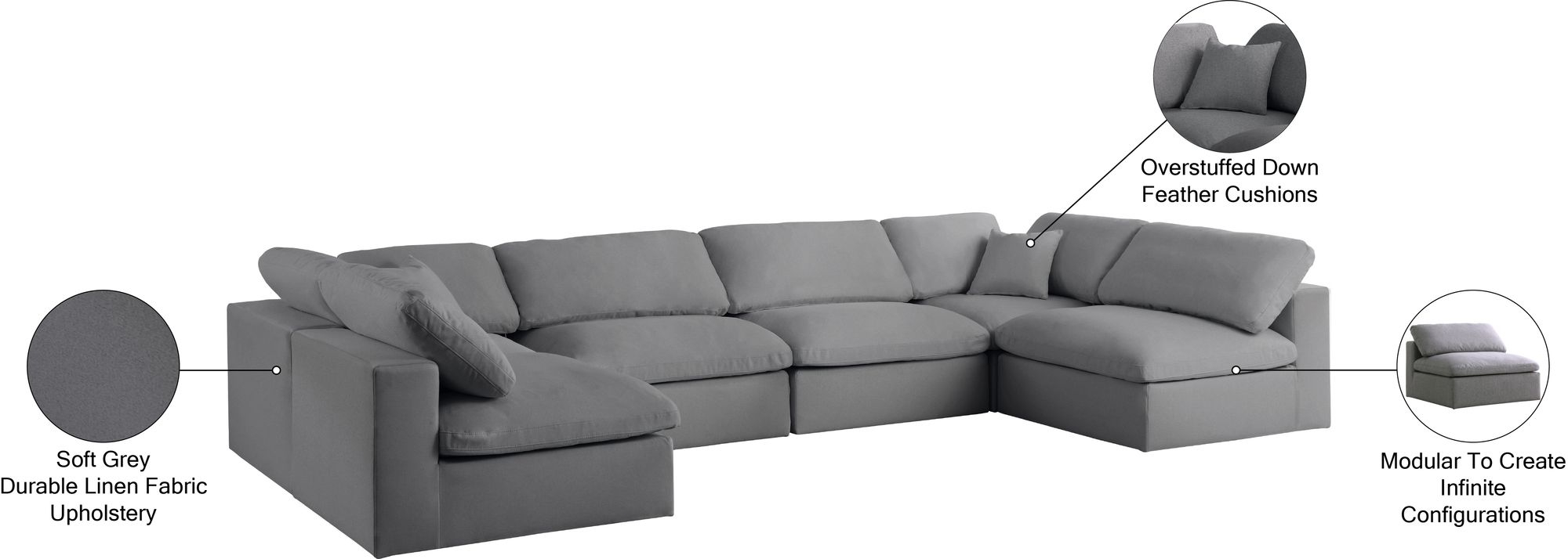 Serene 158" 6-Piece Linen Fabric Deluxe Comfort Modular U-Shape Corner Sectional