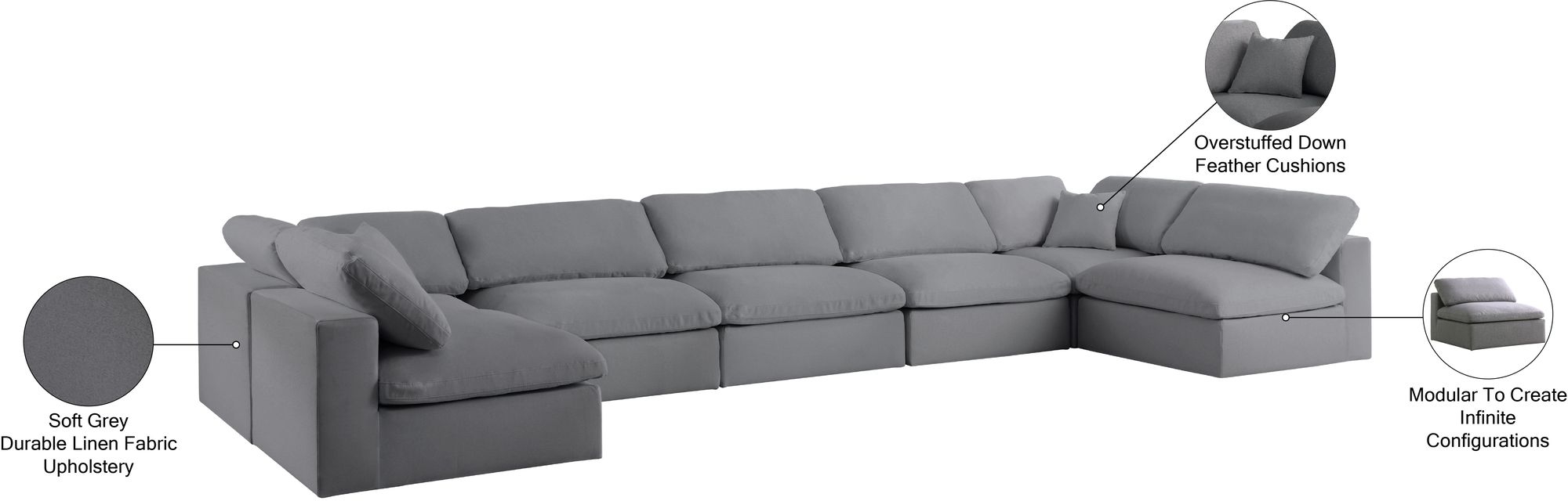 Serene 197" 7-Piece Linen Fabric Deluxe Comfort Modular Sectional