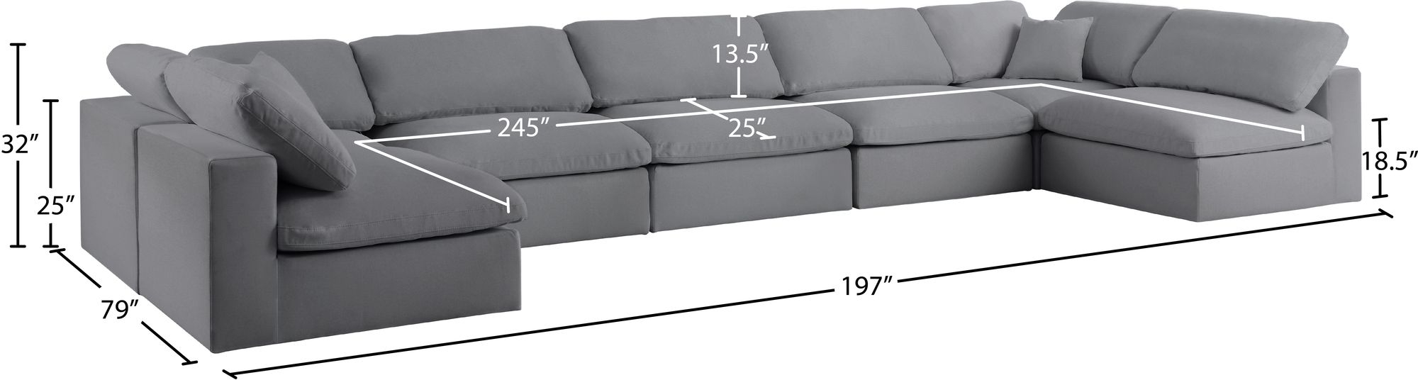 Serene 197" 7-Piece Linen Fabric Deluxe Comfort Modular Sectional