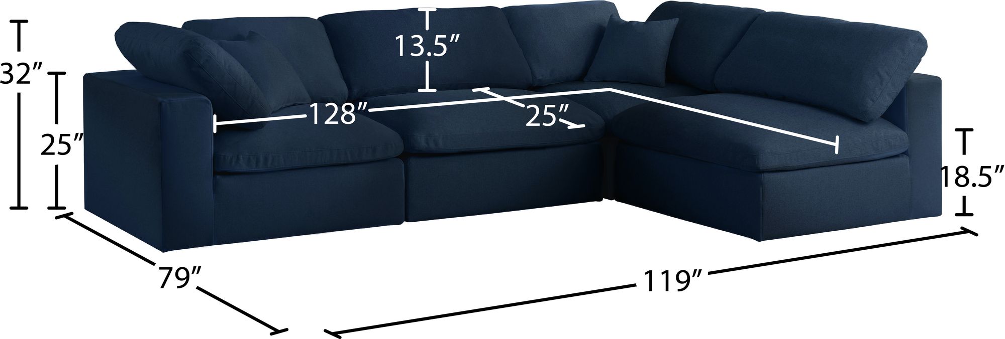 Serene 119" 4-Piece Linen Fabric Deluxe Comfort Modular Sectional