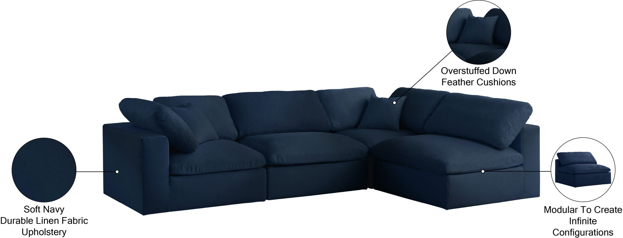 Serene 119" 4-Piece Linen Fabric Deluxe Comfort Modular Sectional