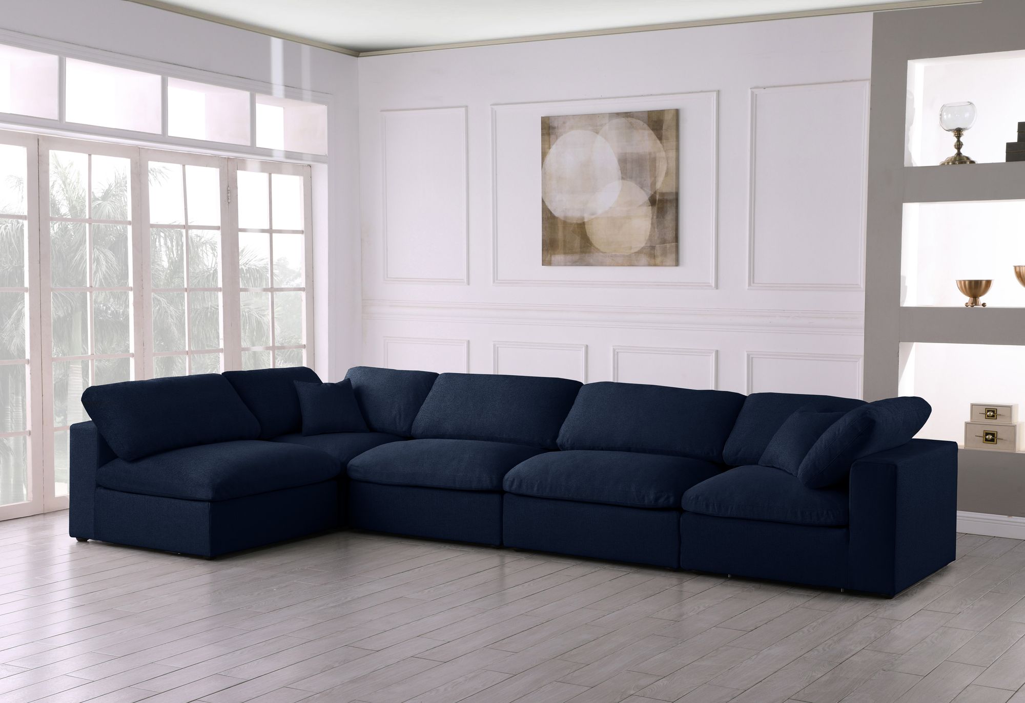 Serene 158" 5-Piece Linen Fabric Deluxe Comfort Modular Corner Sectional