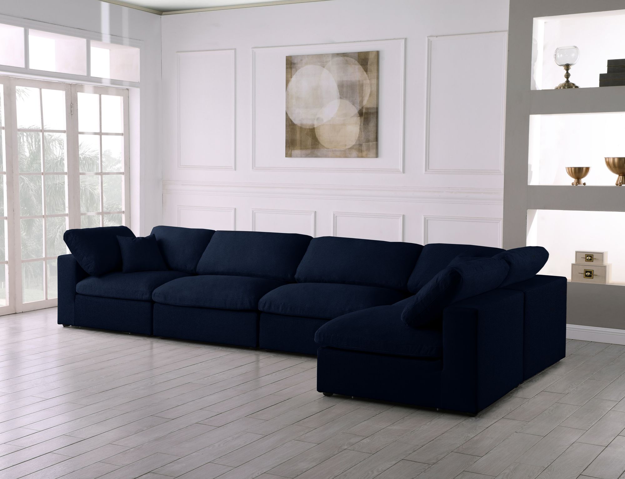 Serene 158" 5-Piece Linen Fabric Deluxe Comfort Modular Corner Sectional