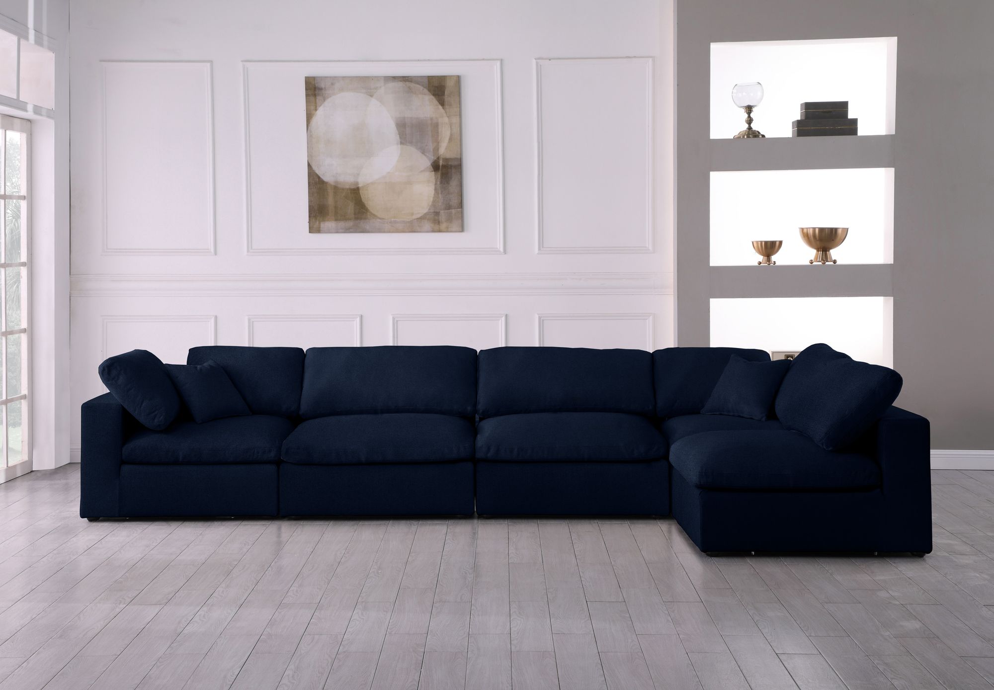 Serene 158" 5-Piece Linen Fabric Deluxe Comfort Modular Corner Sectional